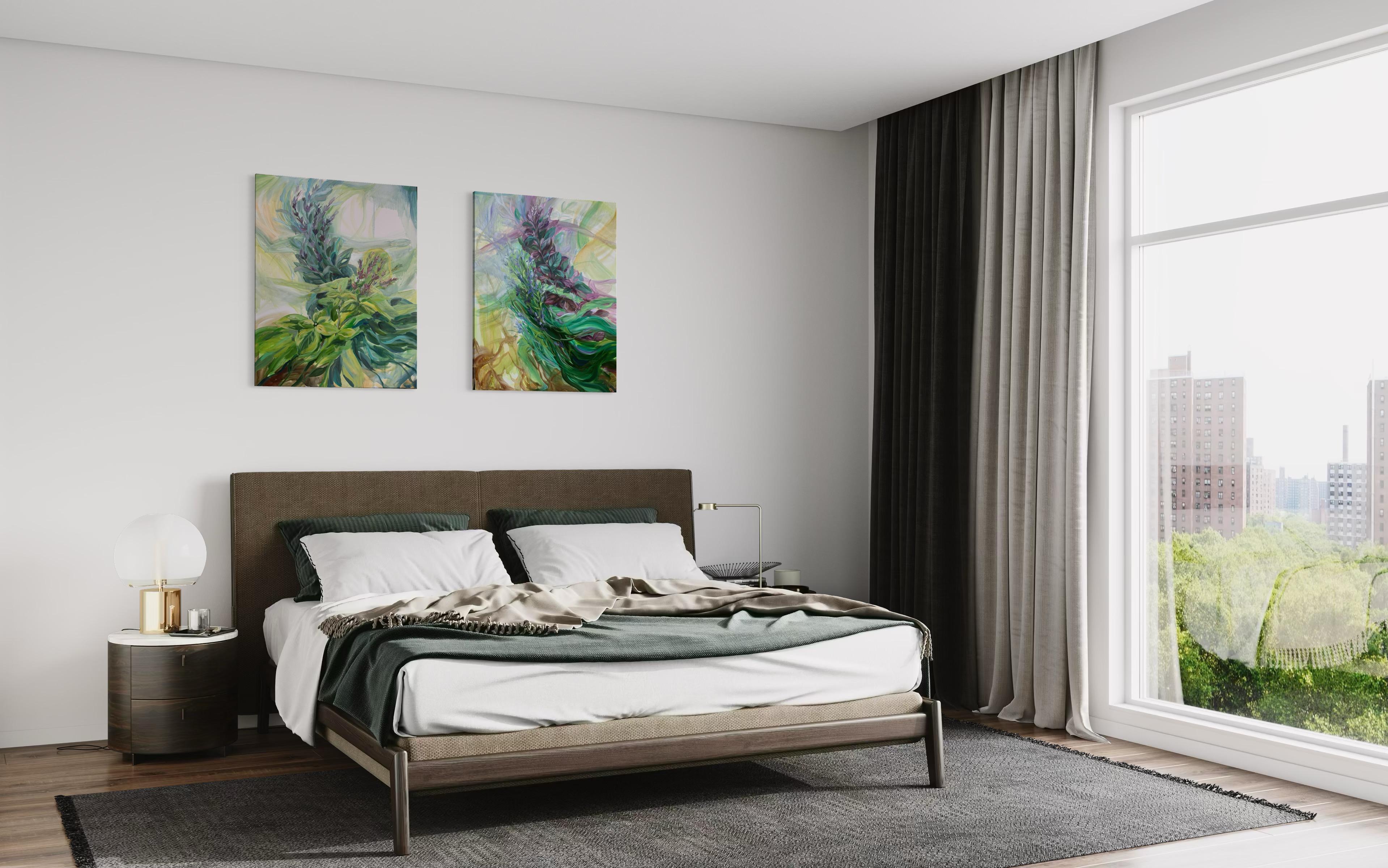 In the aroma  of Basil and Rosemary.  Foliage Original oil painting on canvas For Sale 1