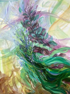Nell'aroma  di Basile e Rosmarino.  Fogliame Pittura ad olio originale su tela