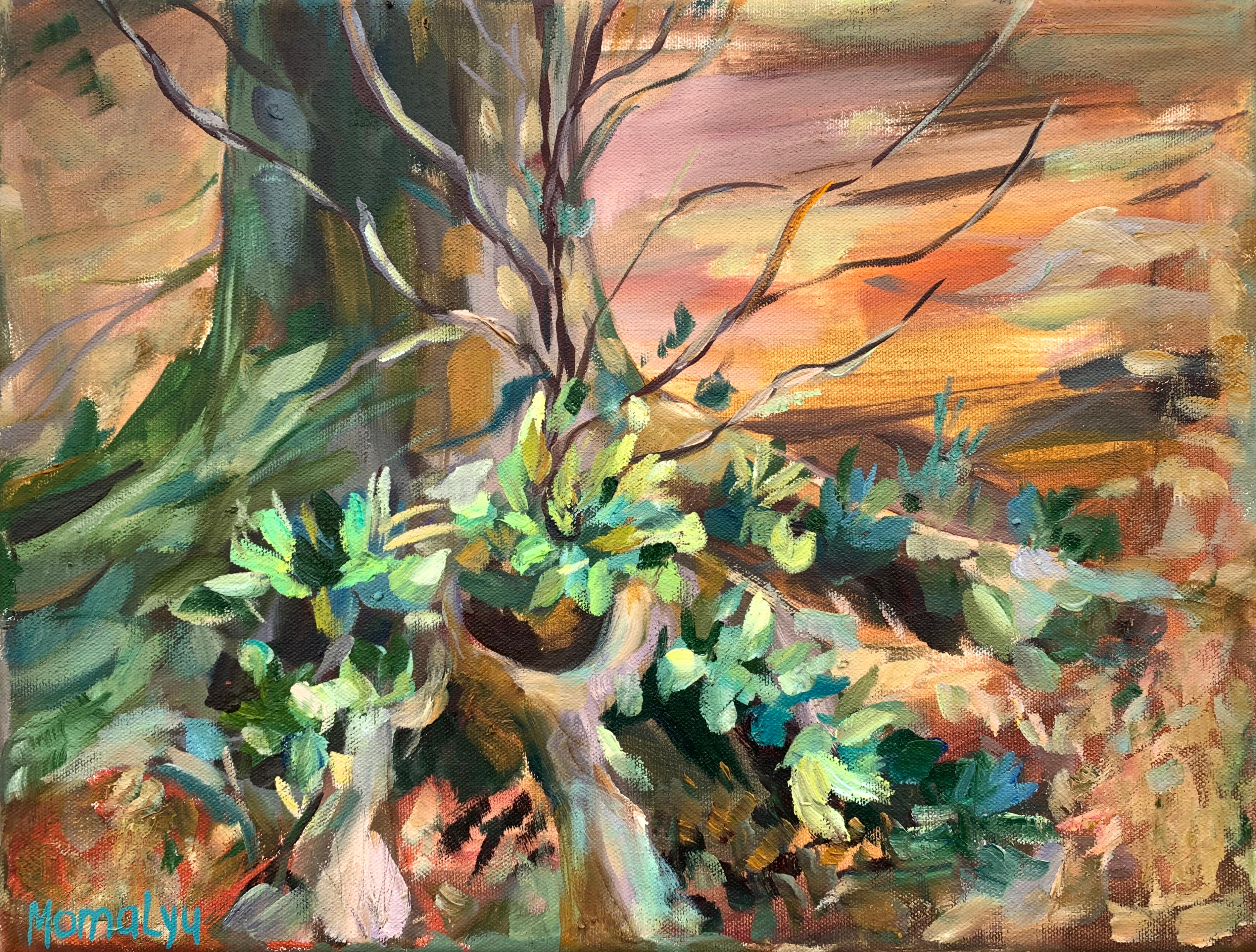 In the embrace . Original oil painting of Forest