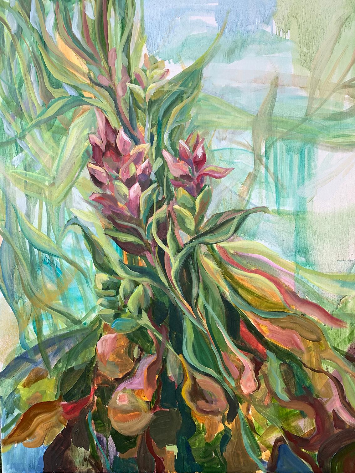 In the energies of Ginger.  Foliage Original oil painting on canvas For Sale 2