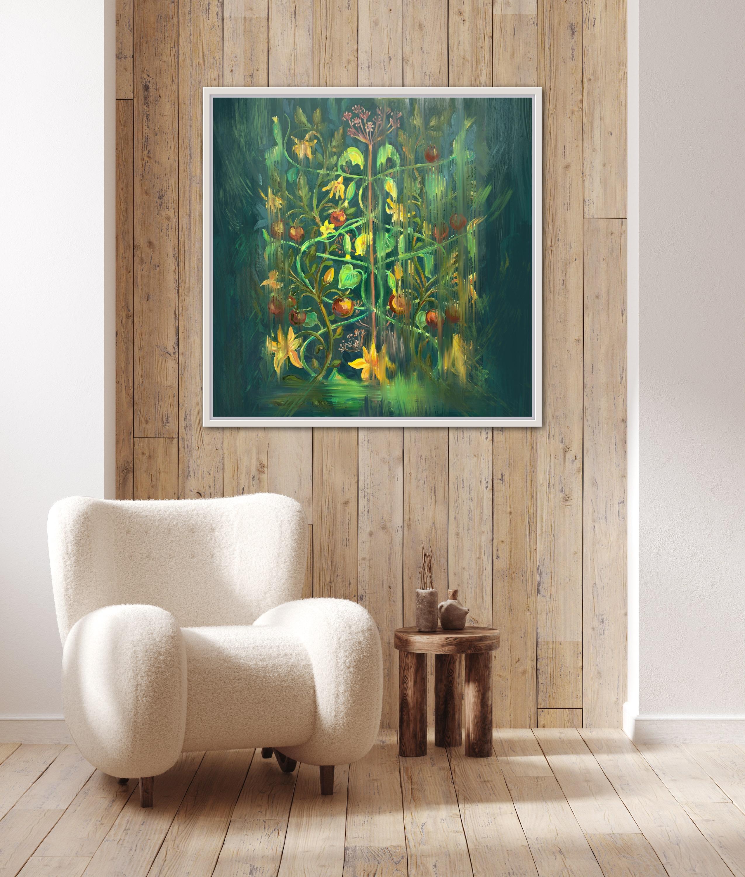 
 Graceful interweaving of plants with a blur effect in dark green colors
- Limited edition giclee Print - with archival inks on Hahnemühle German etching fine art paper. This is a heavy matte paper with a slight texture.
- 80x80 cm (31.5 x 31.5