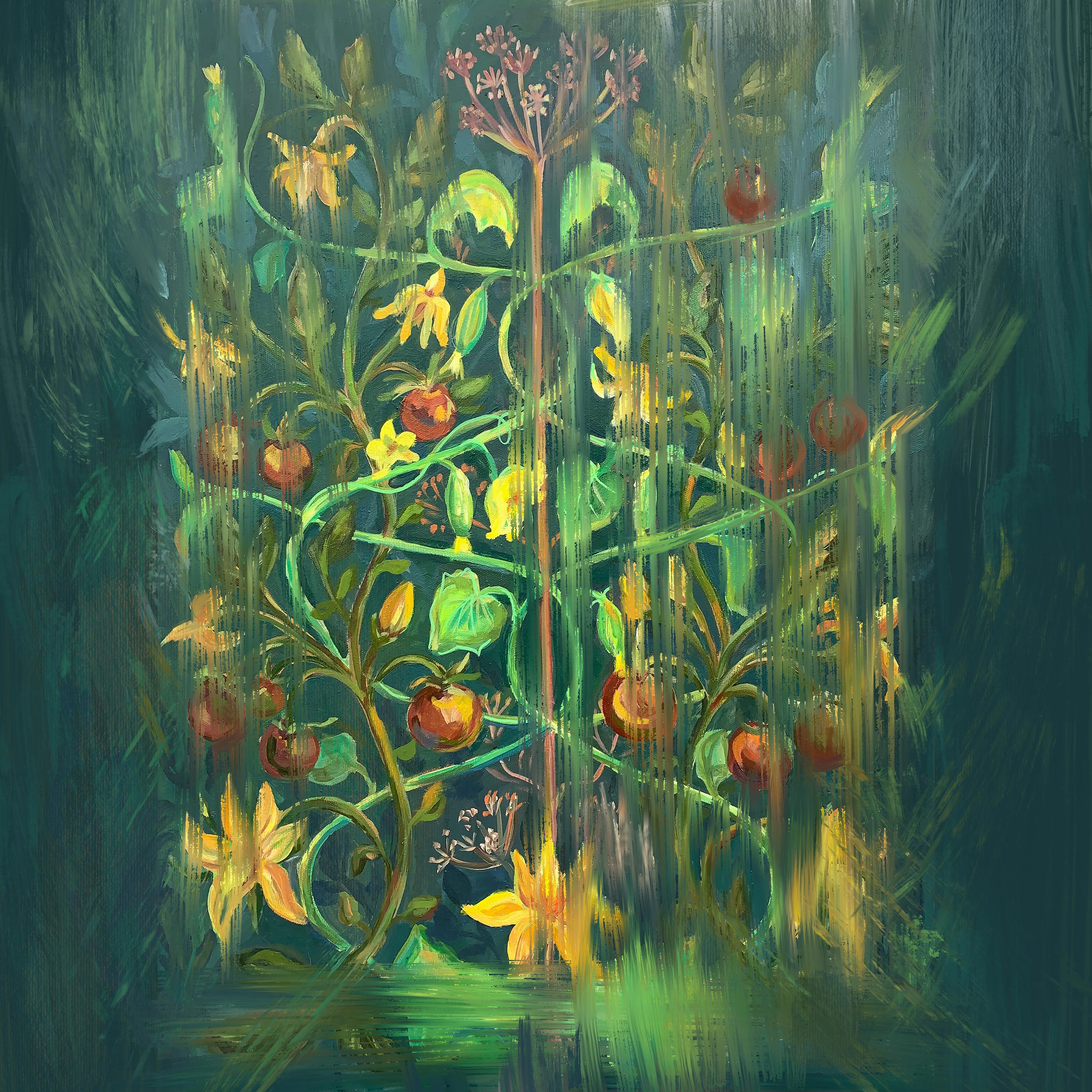 Momalyu Liubov Abstract Painting – "Lebensbaum und Fruchtbarkeit". Druck in limitierter Auflage, Giclee, geblümtes Grün 