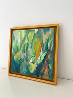 Nature’s Flow. Abstract square painting in the wood gold frame