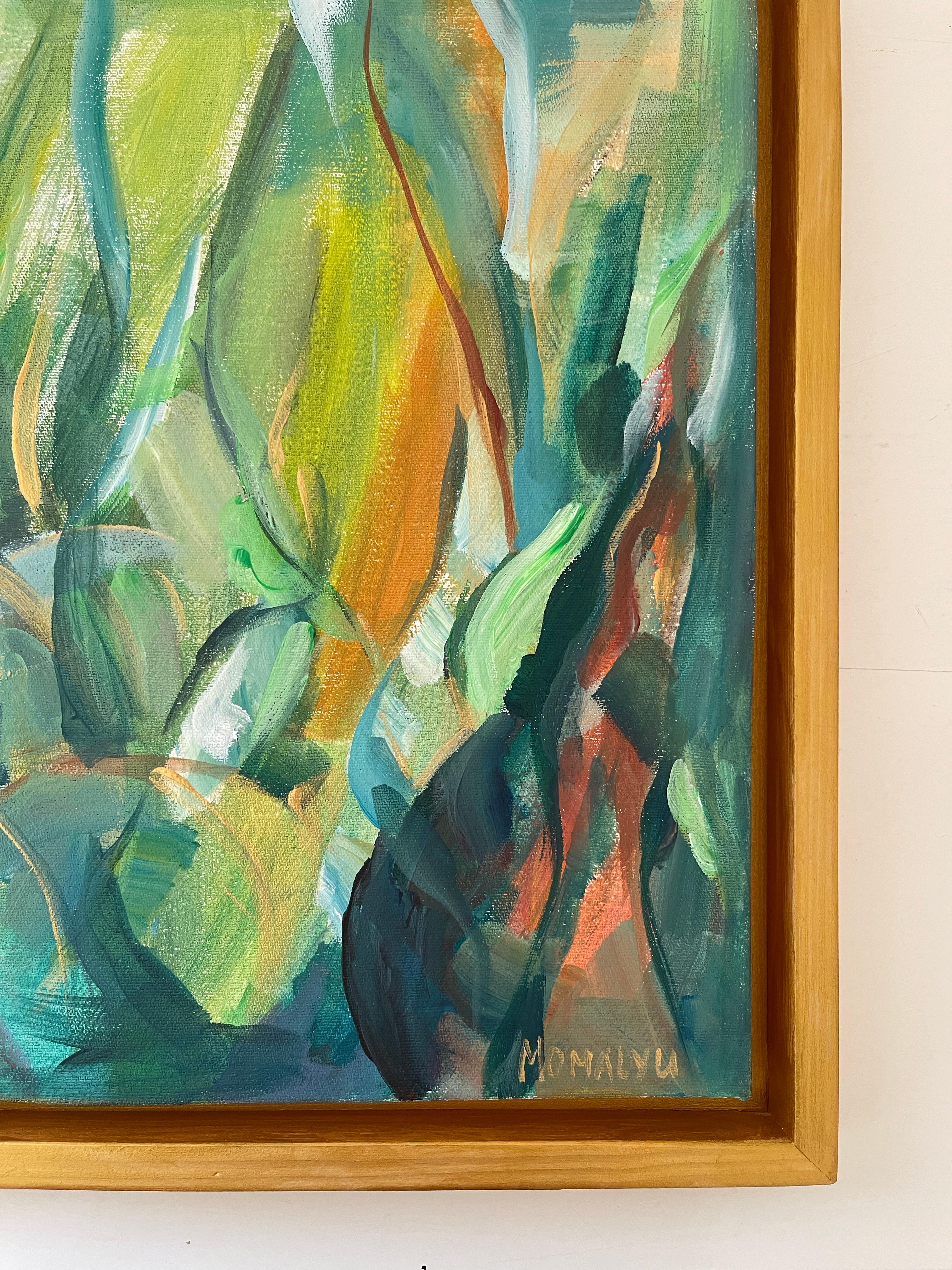 Nature’s Flow. Abstract square painting in the wood gold frame For Sale 4