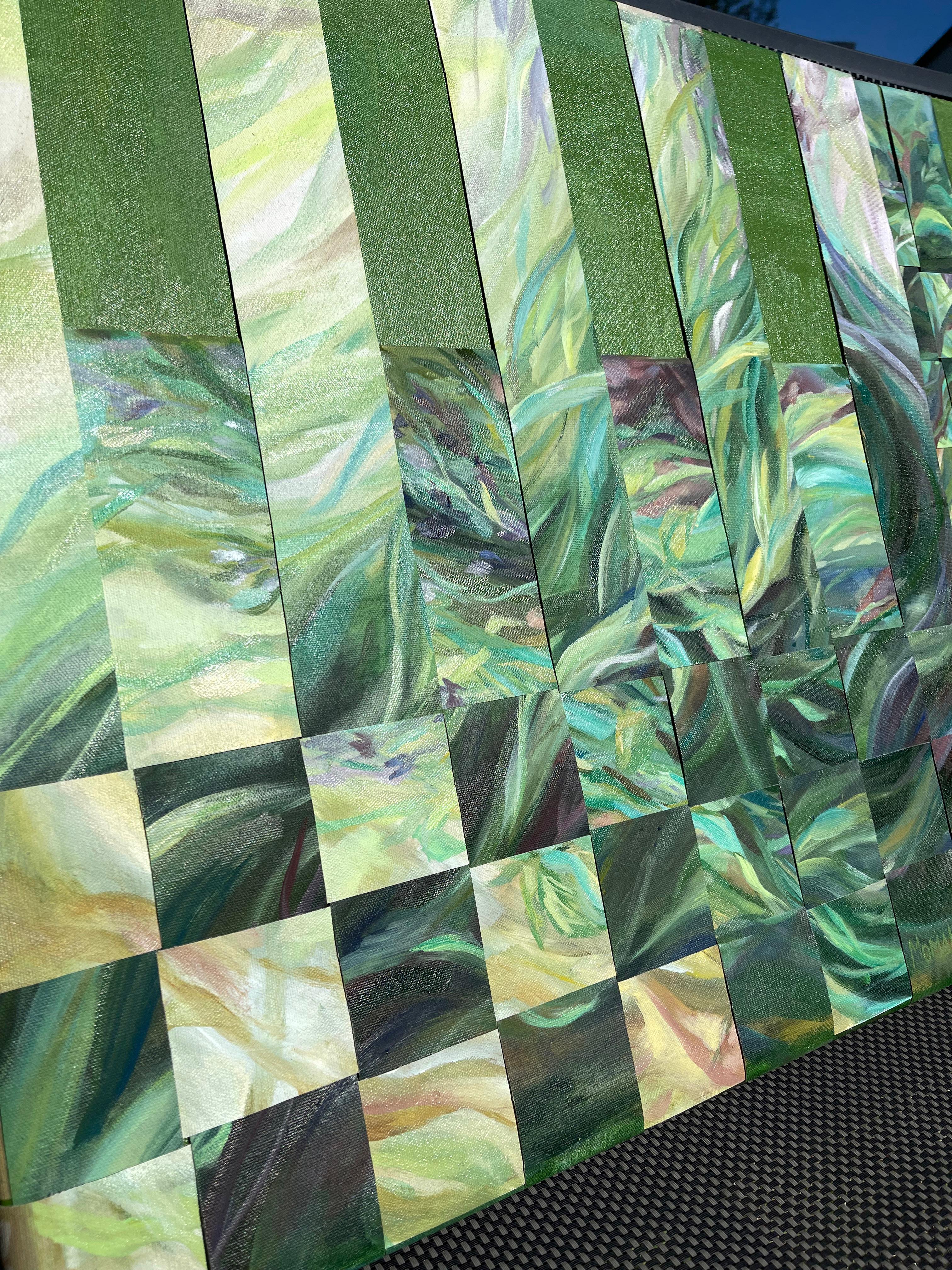 Il sentiero dei passi consapevoli. Pittura verde foliage - Abstract Painting Grigio di Momalyu Liubov