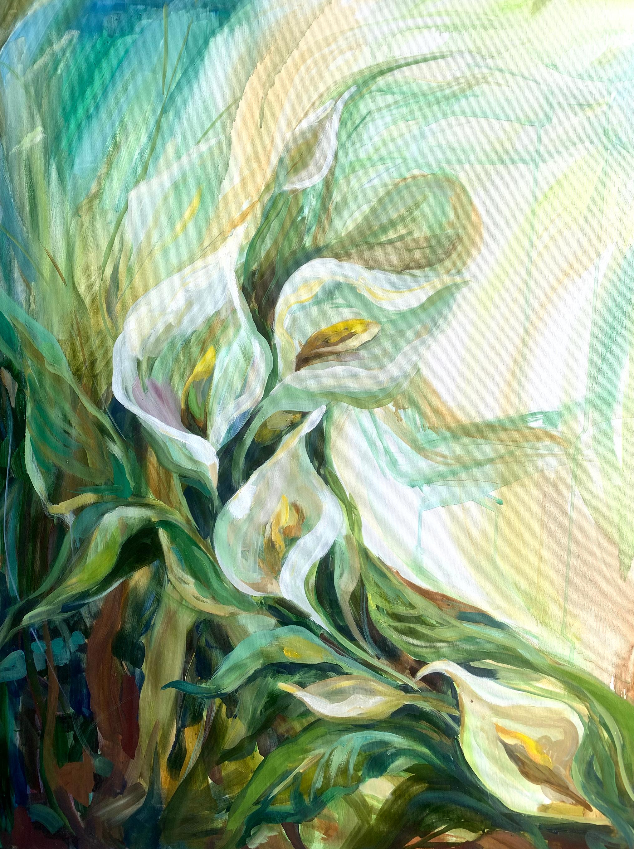 Pace della vita.  Fogliame Pittura ad olio originale su tela - Landscape Painting Verde di Momalyu Liubov