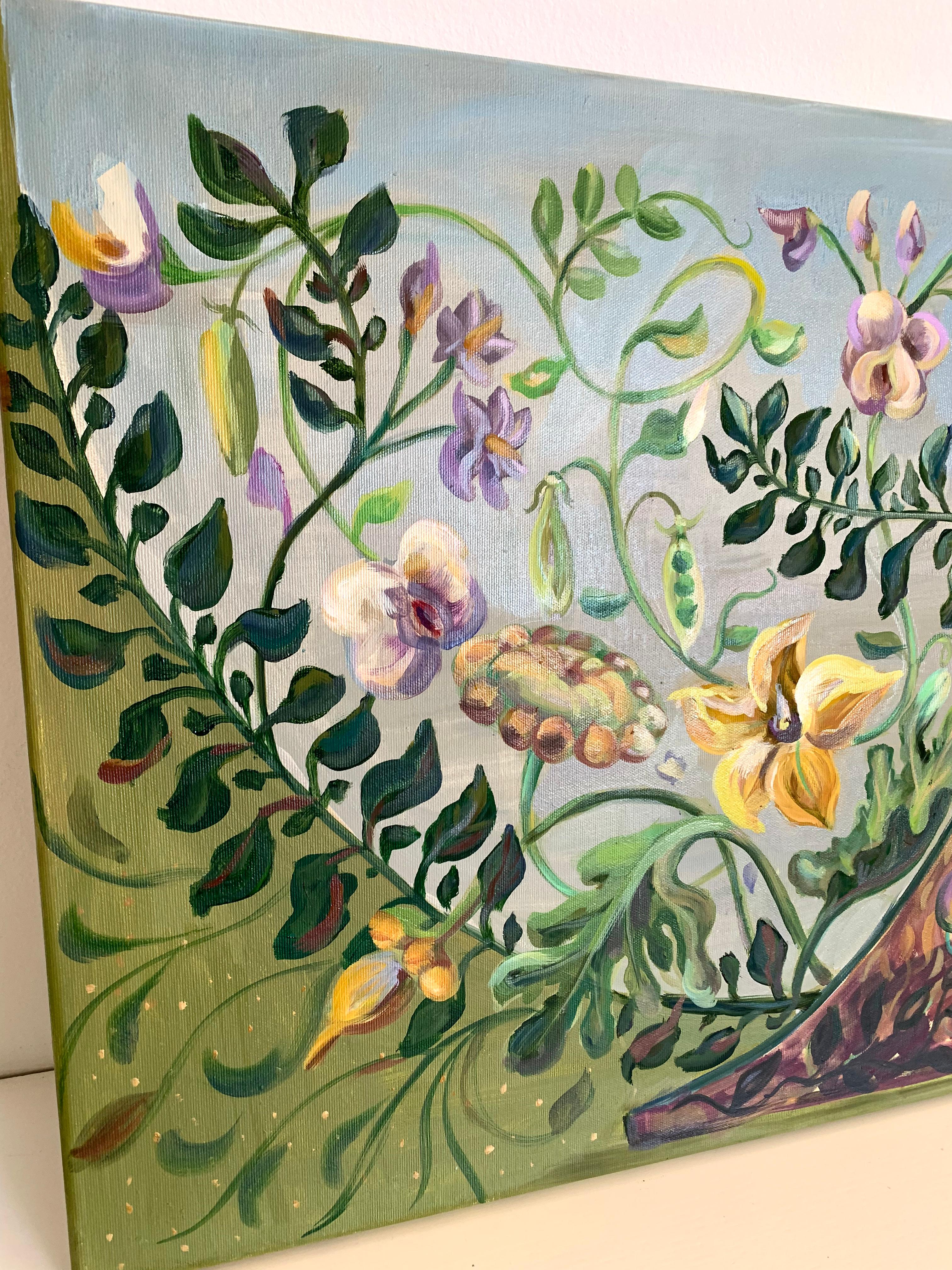 Reino pacífico de las plantas. Pintura al óleo decorativa botánica en venta 5