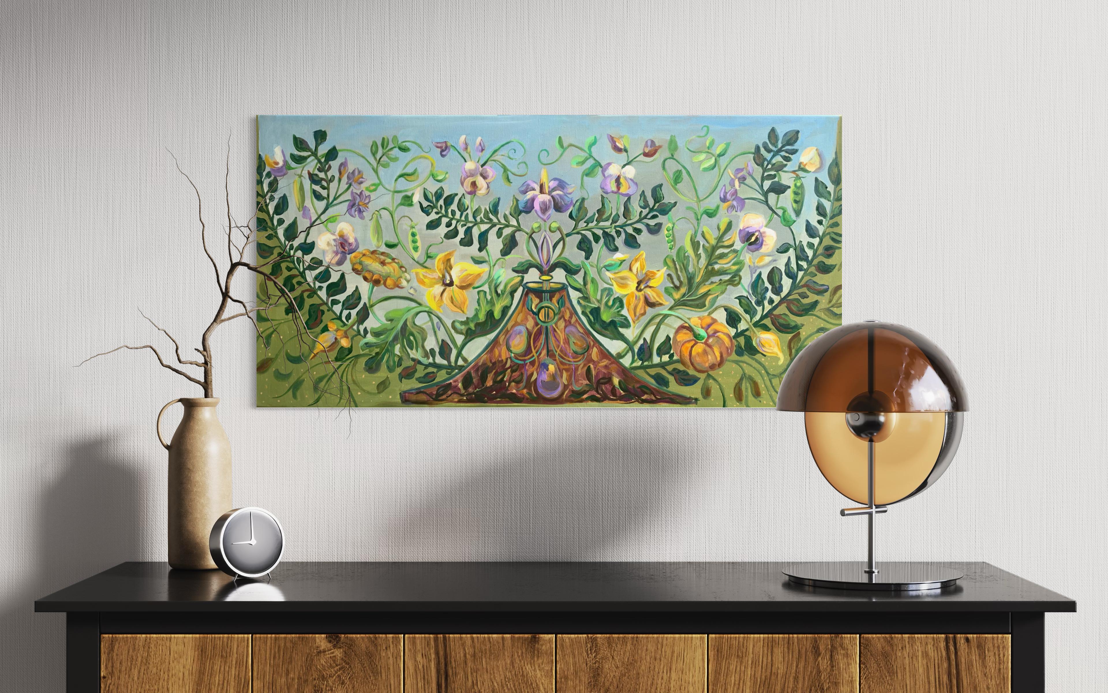 Reino pacífico de las plantas. Pintura al óleo decorativa botánica en venta 8