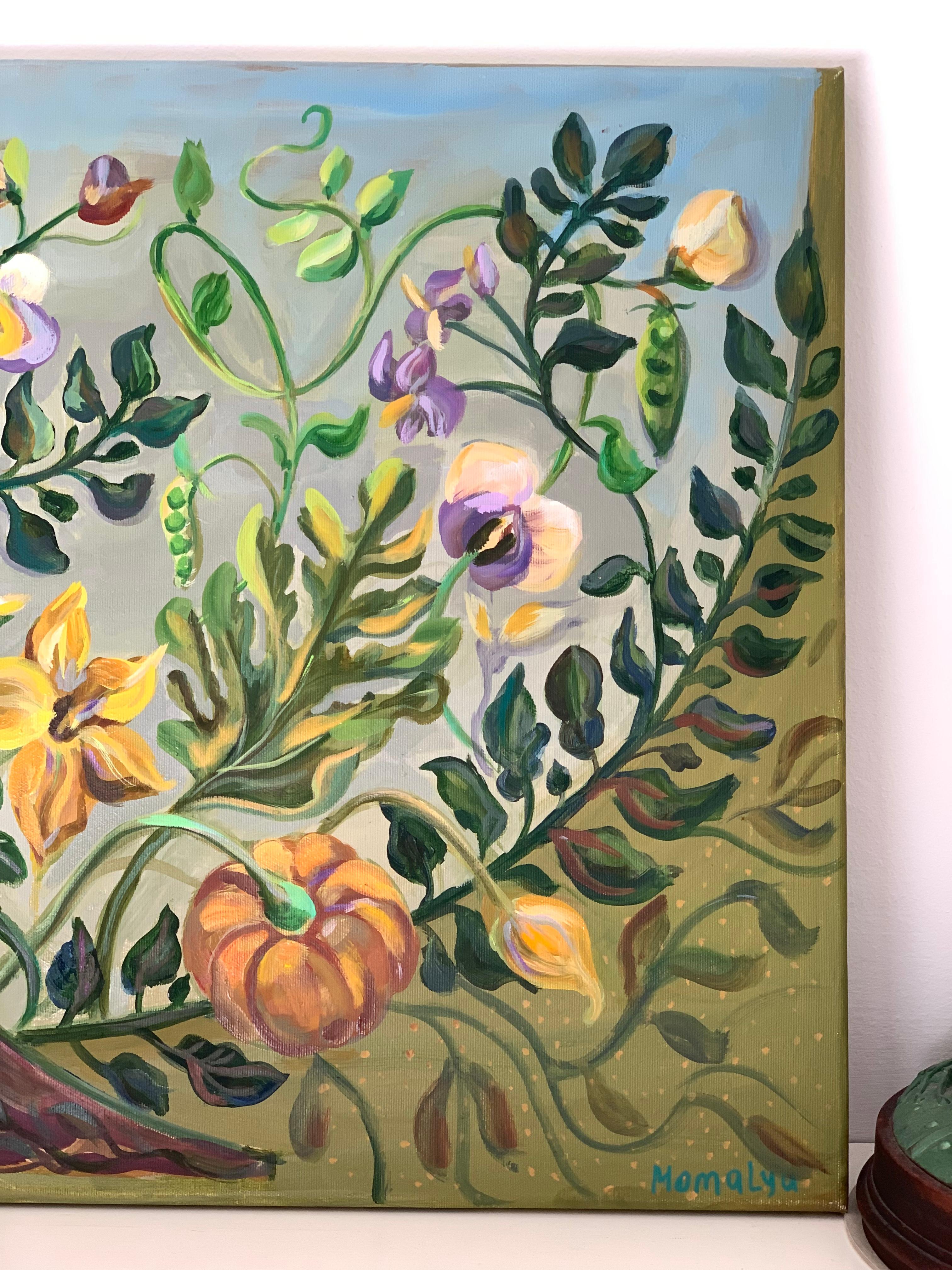 Reino pacífico de las plantas. Pintura al óleo decorativa botánica - Painting de Momalyu Liubov