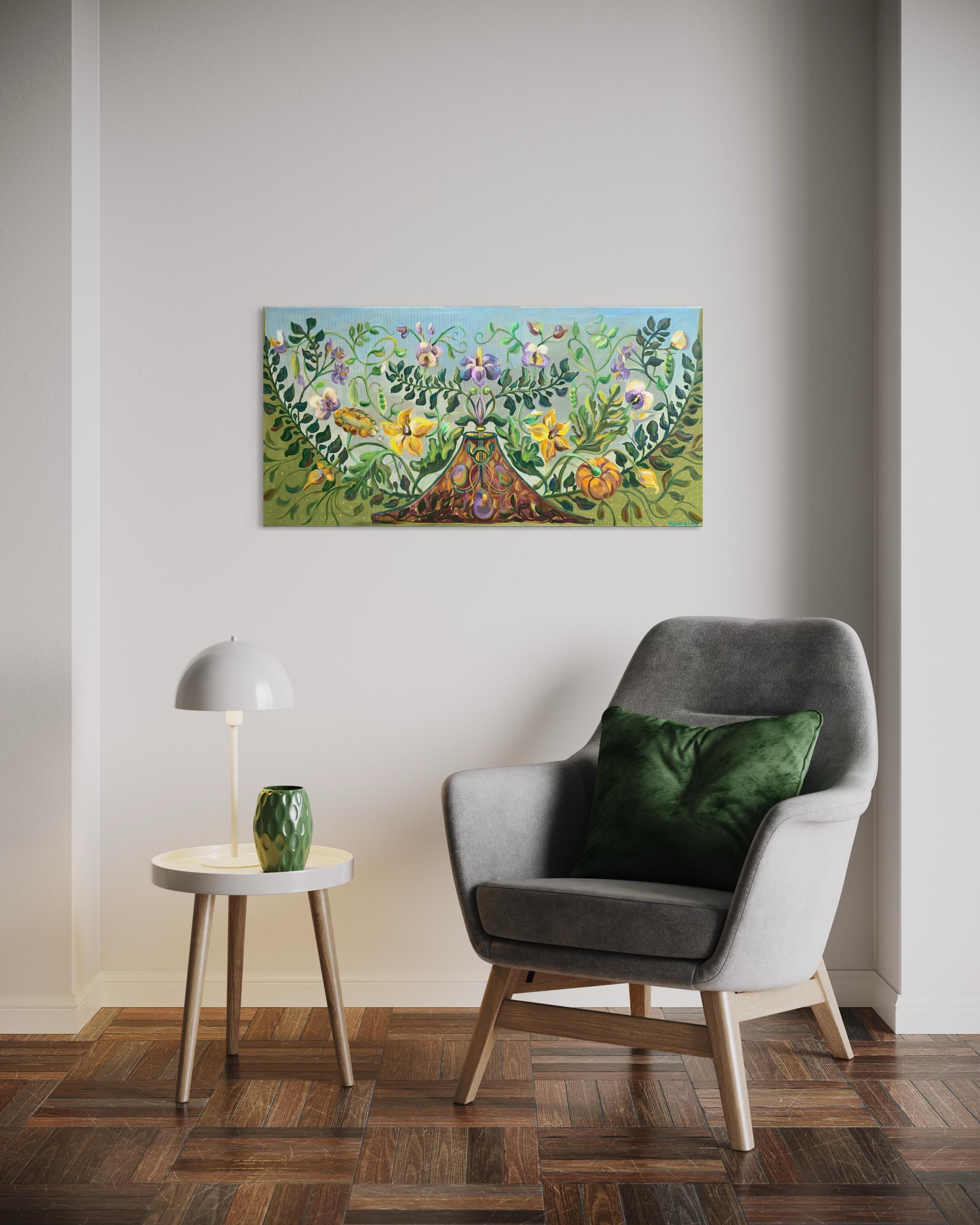 Reino pacífico de las plantas. Pintura al óleo decorativa botánica - Painting Art Nouveau de Momalyu Liubov