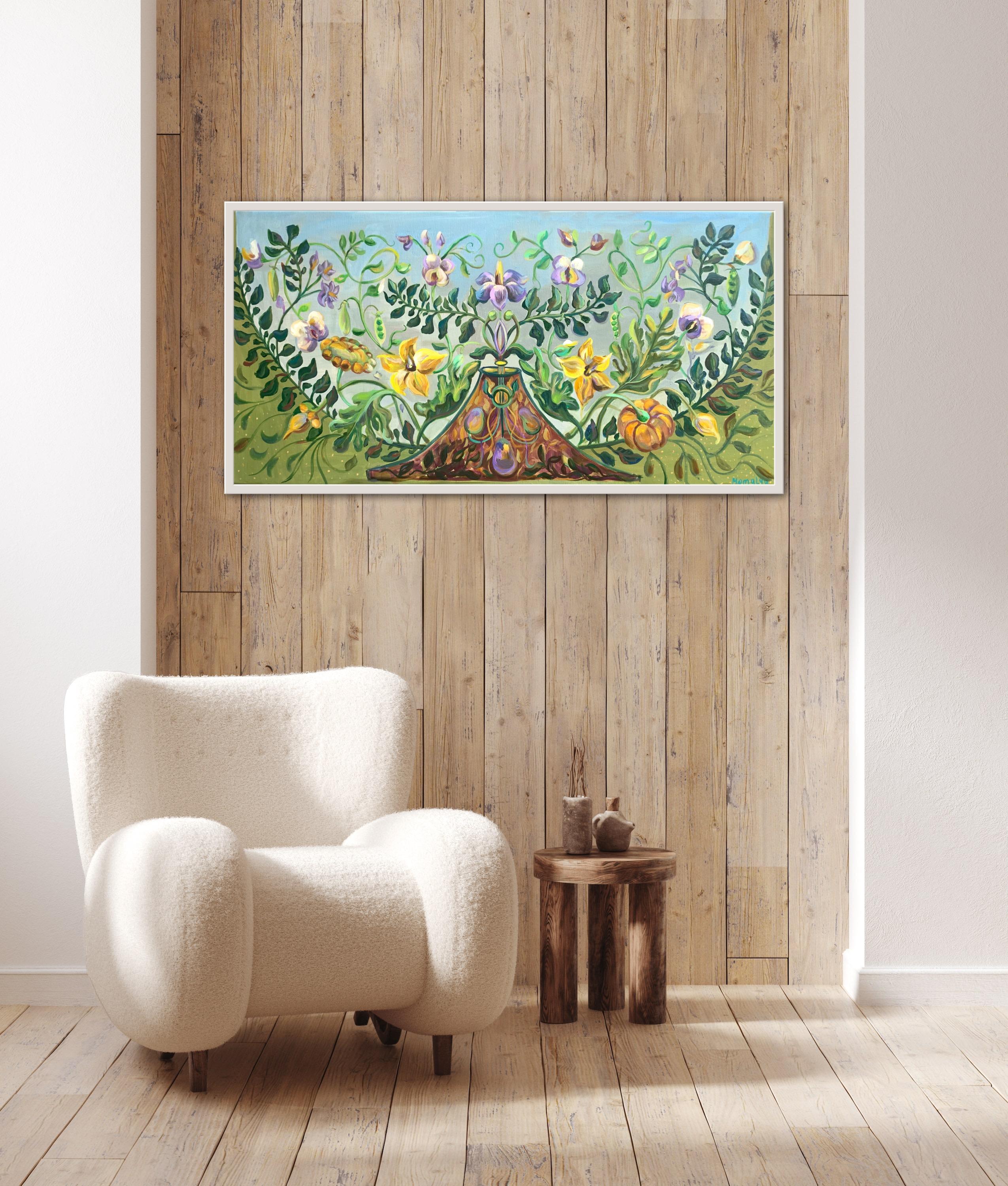 Reino pacífico de las plantas. Pintura al óleo decorativa botánica - Landscape Painting Gris de Momalyu Liubov