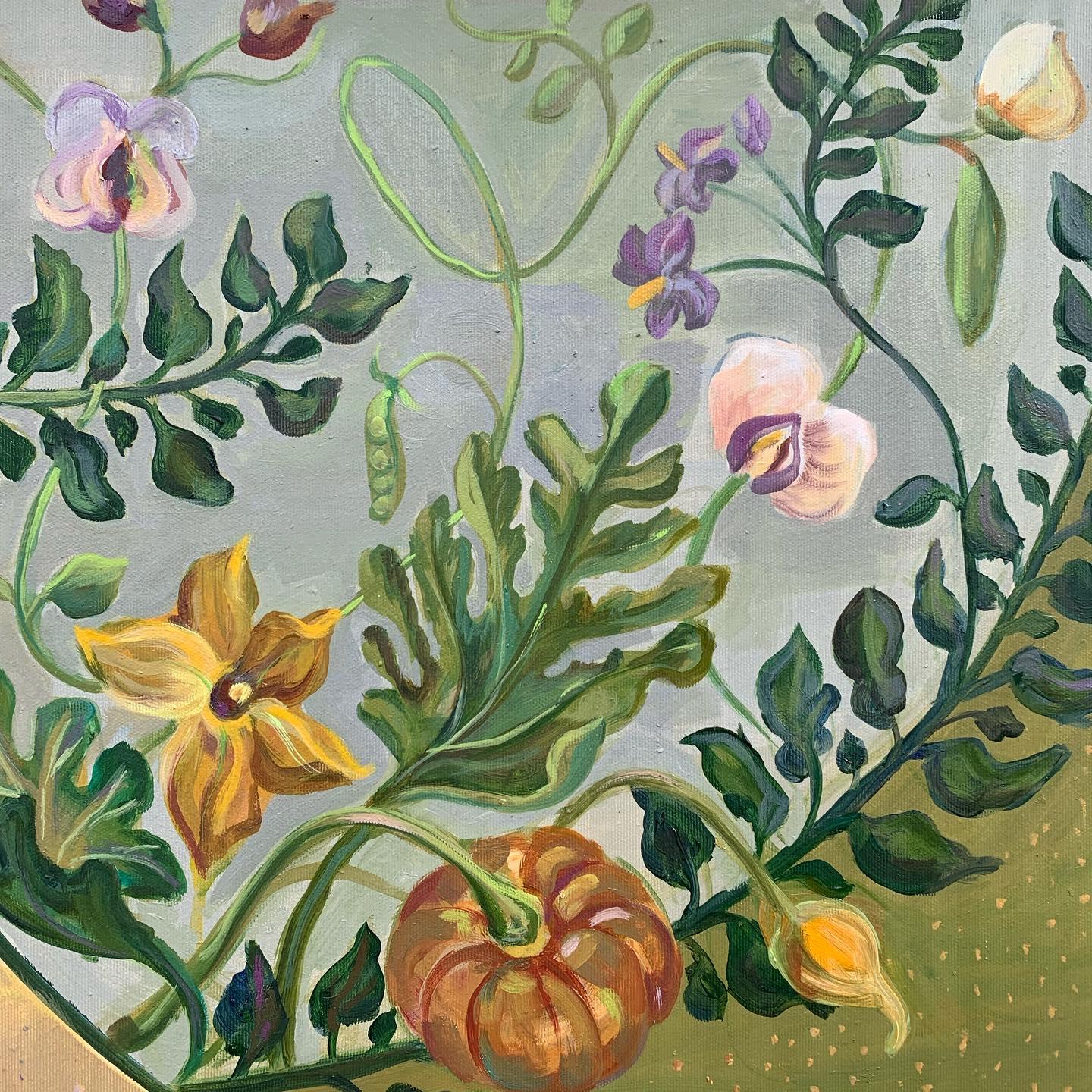 Reino pacífico de las plantas. Pintura al óleo decorativa botánica en venta 2