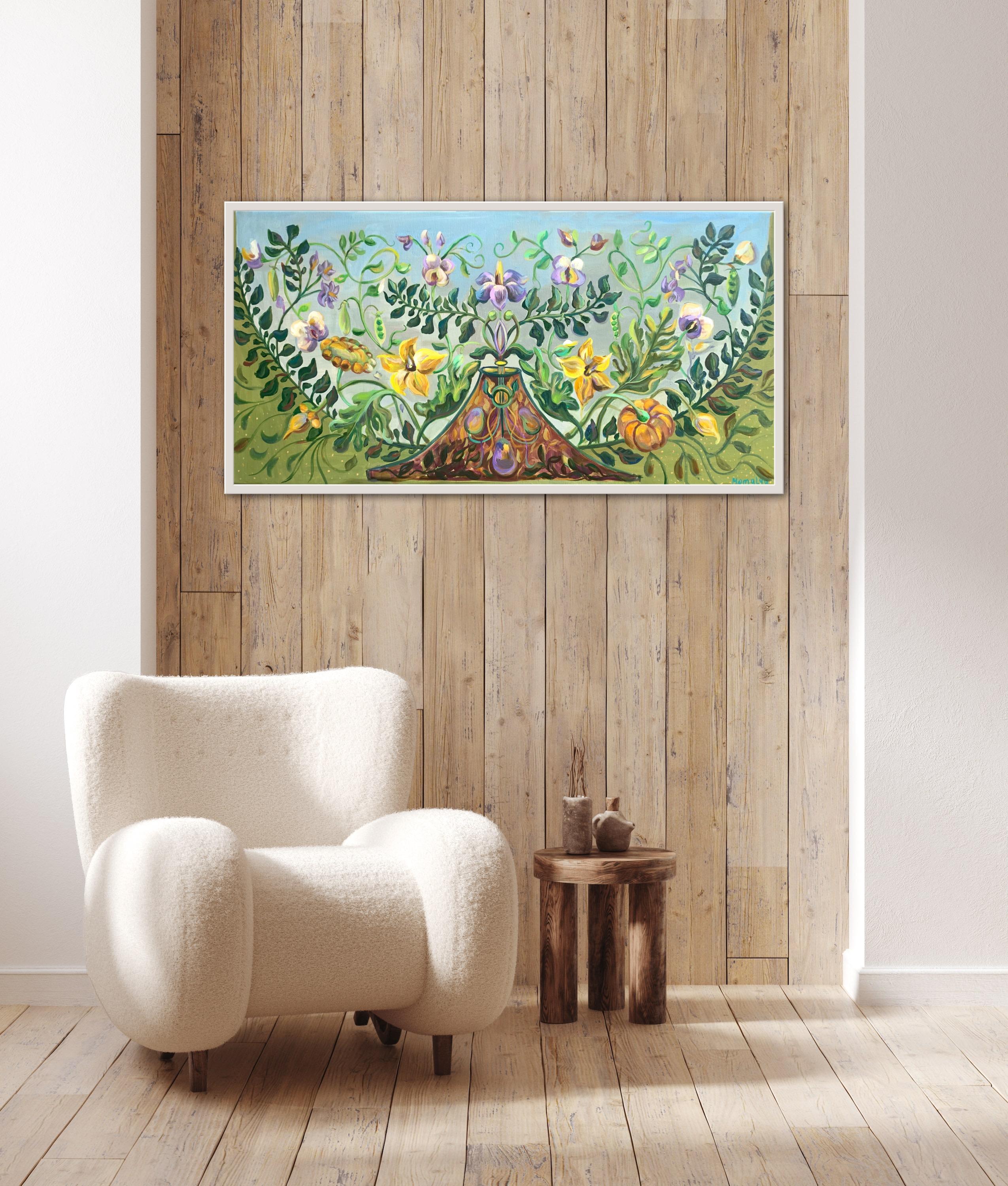 Peaceful Kingdom of Plants. Botanical decorative oil painting For Sale 4