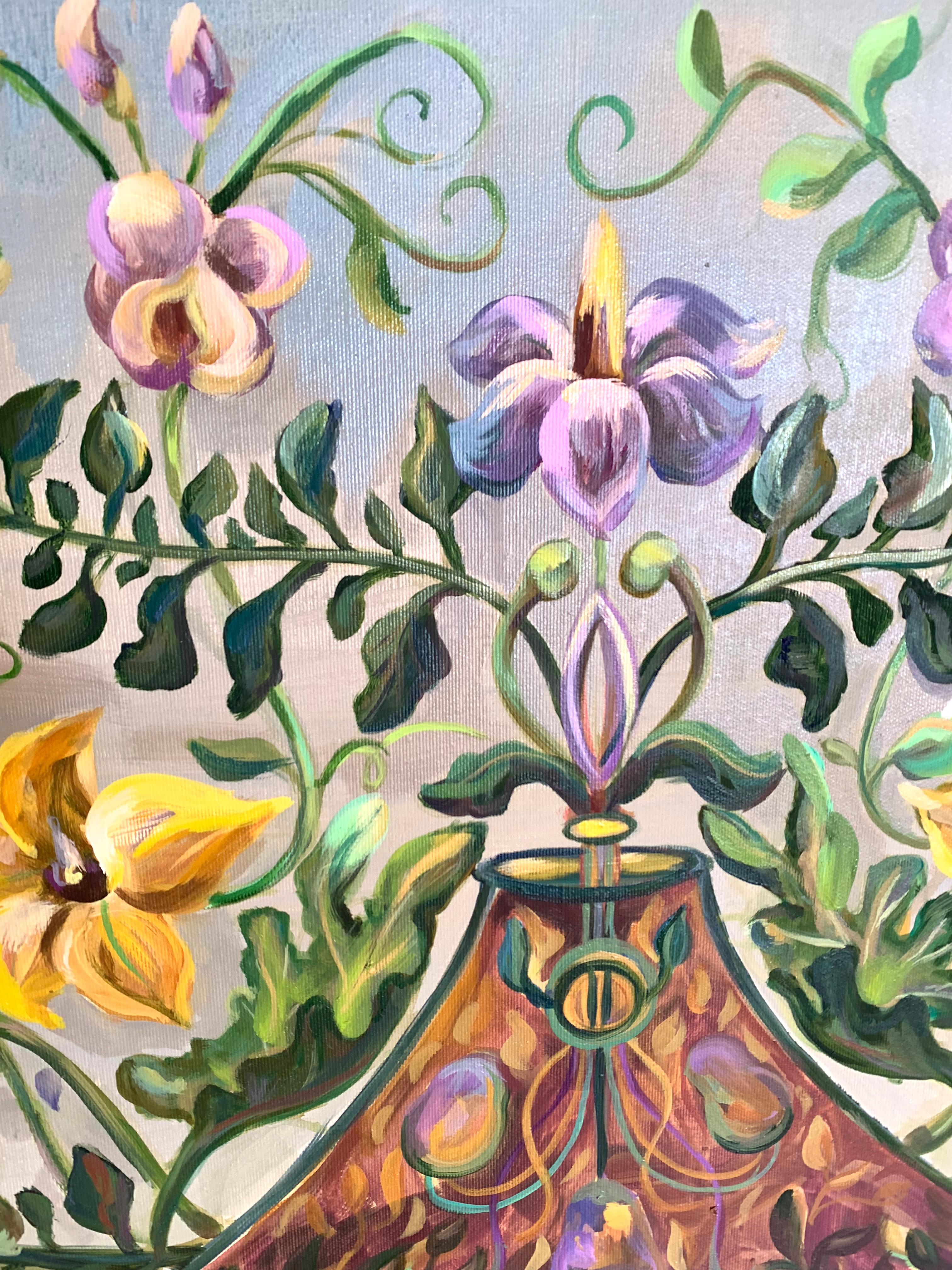 Das friedliche Königreich der Pflanzen. botanisches dekoratives Ölgemälde im Angebot 5