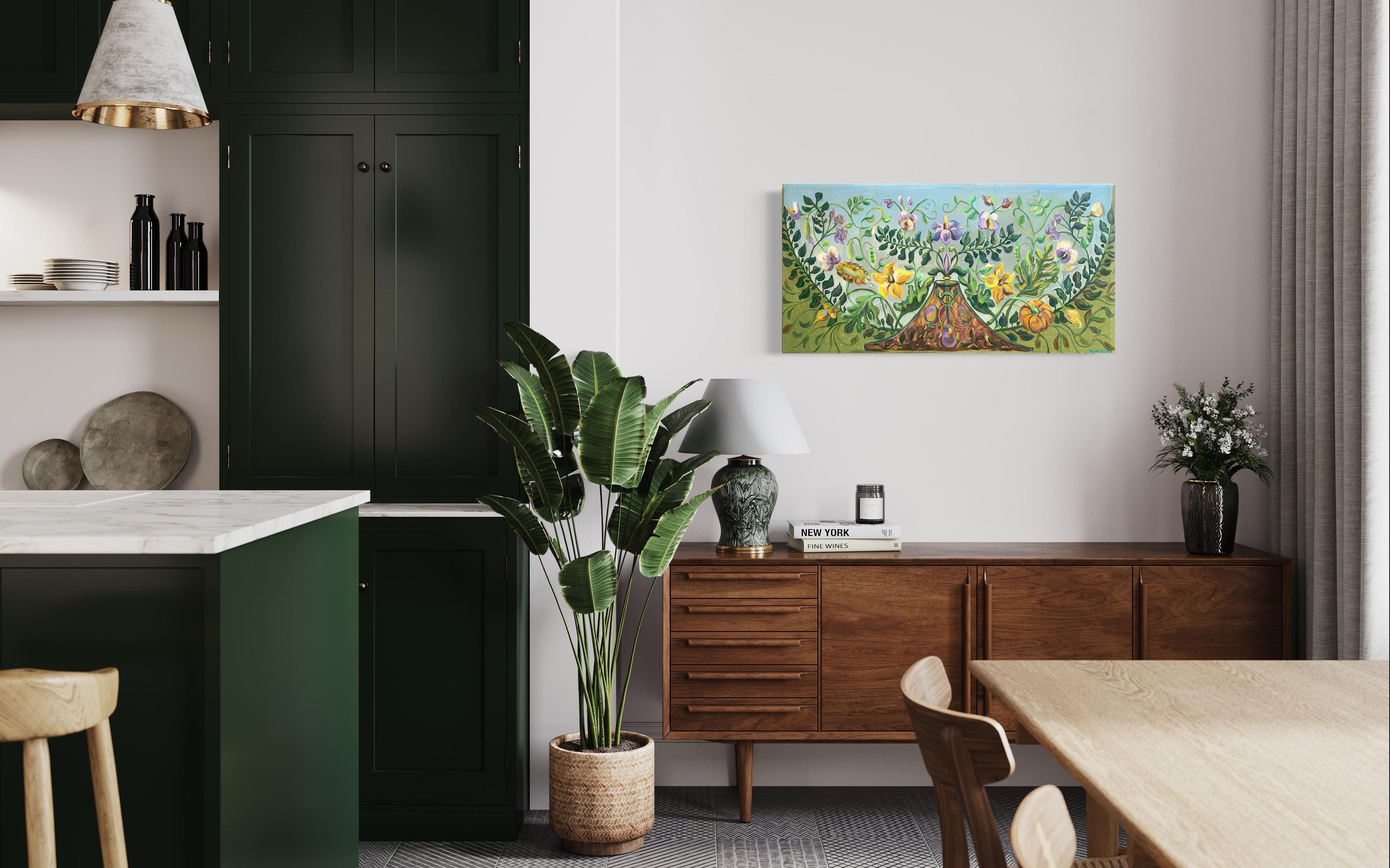 Reino pacífico de las plantas. Pintura al óleo decorativa botánica en venta 4