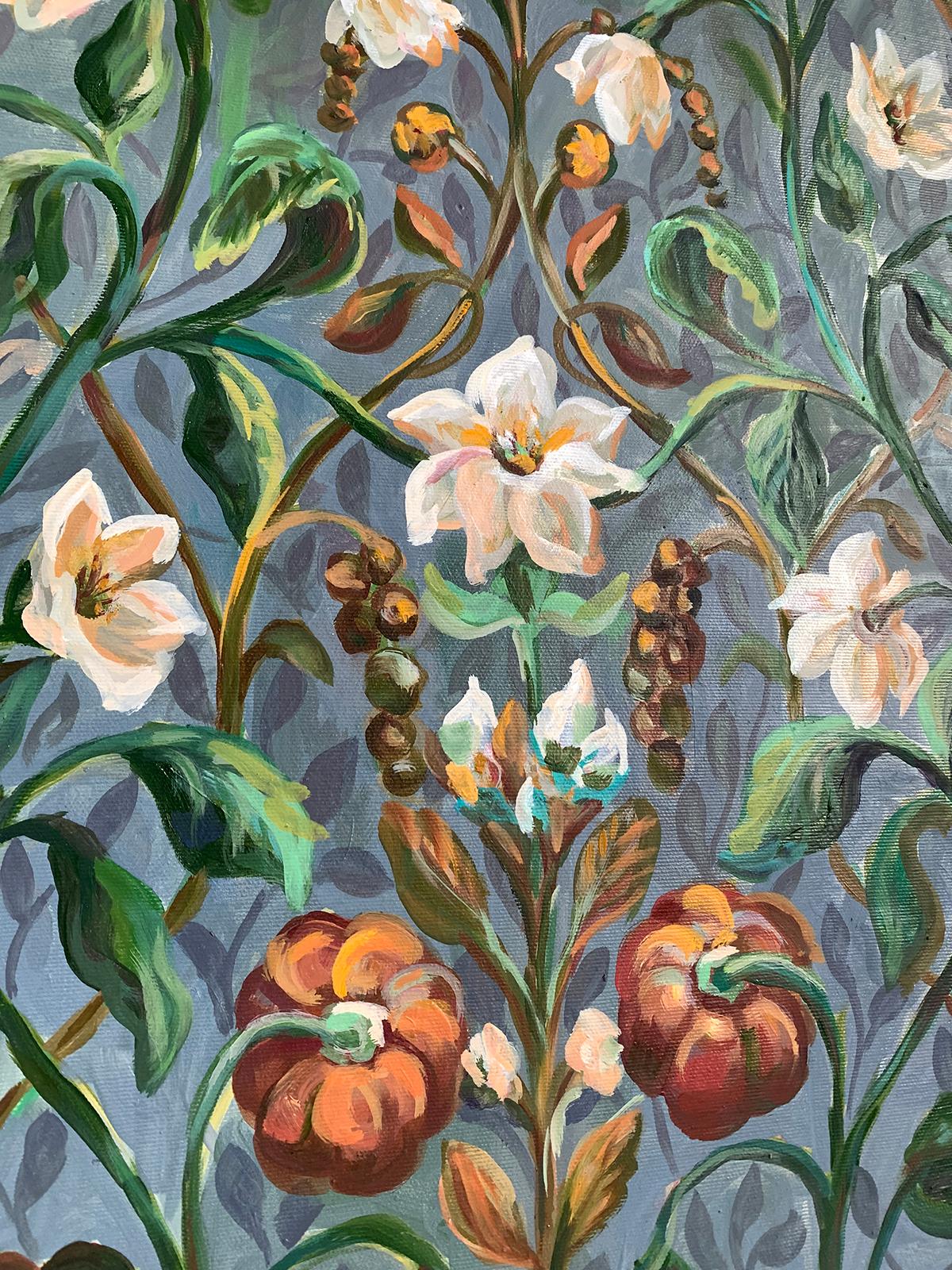 Polyphonie der Gefühle. botanisches Muster im Vintage-Stil. Ölgemälde – Painting von Momalyu Liubov