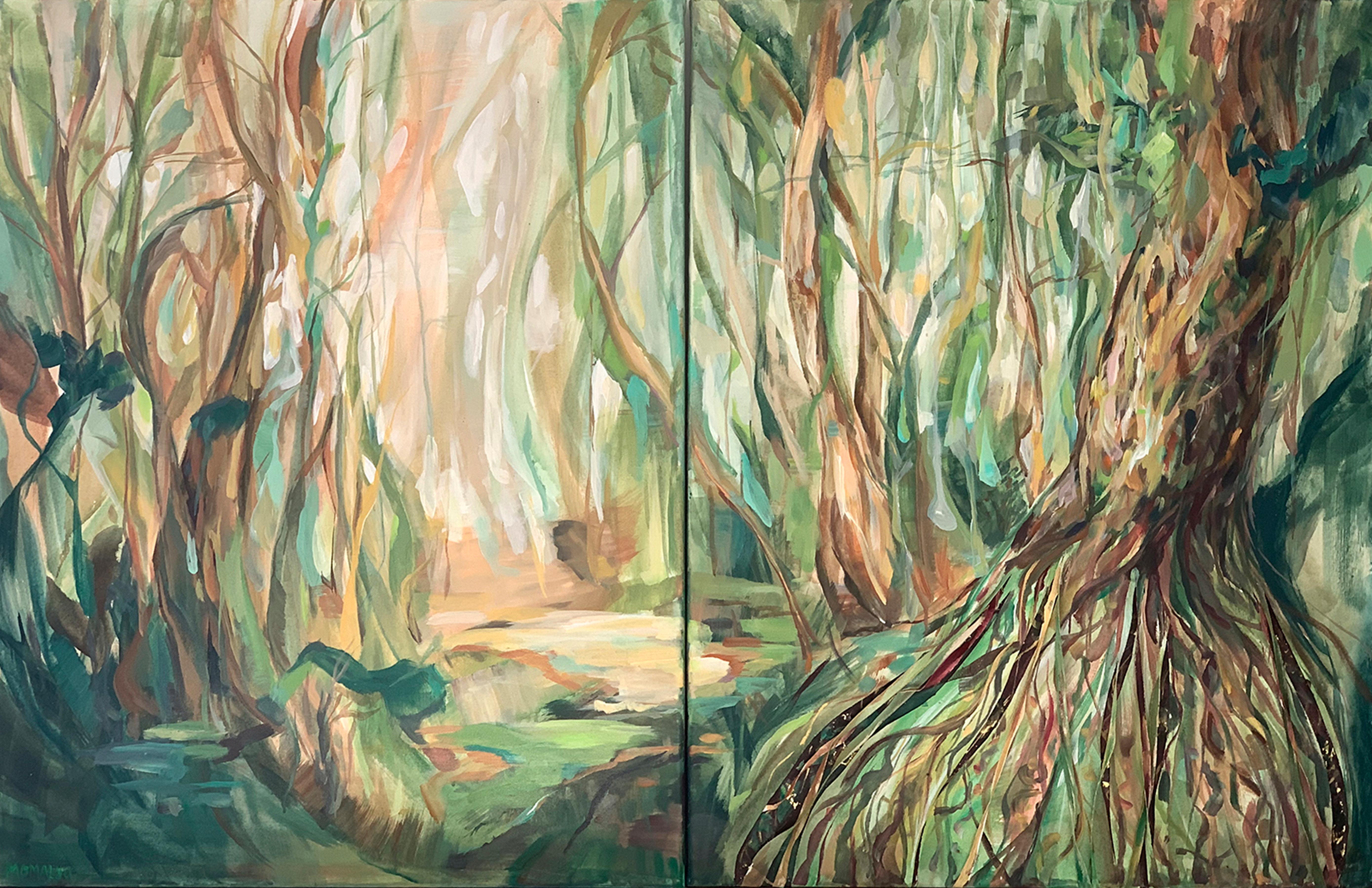 Roots Are Our Support. Diptych Nature Abstract Paintings