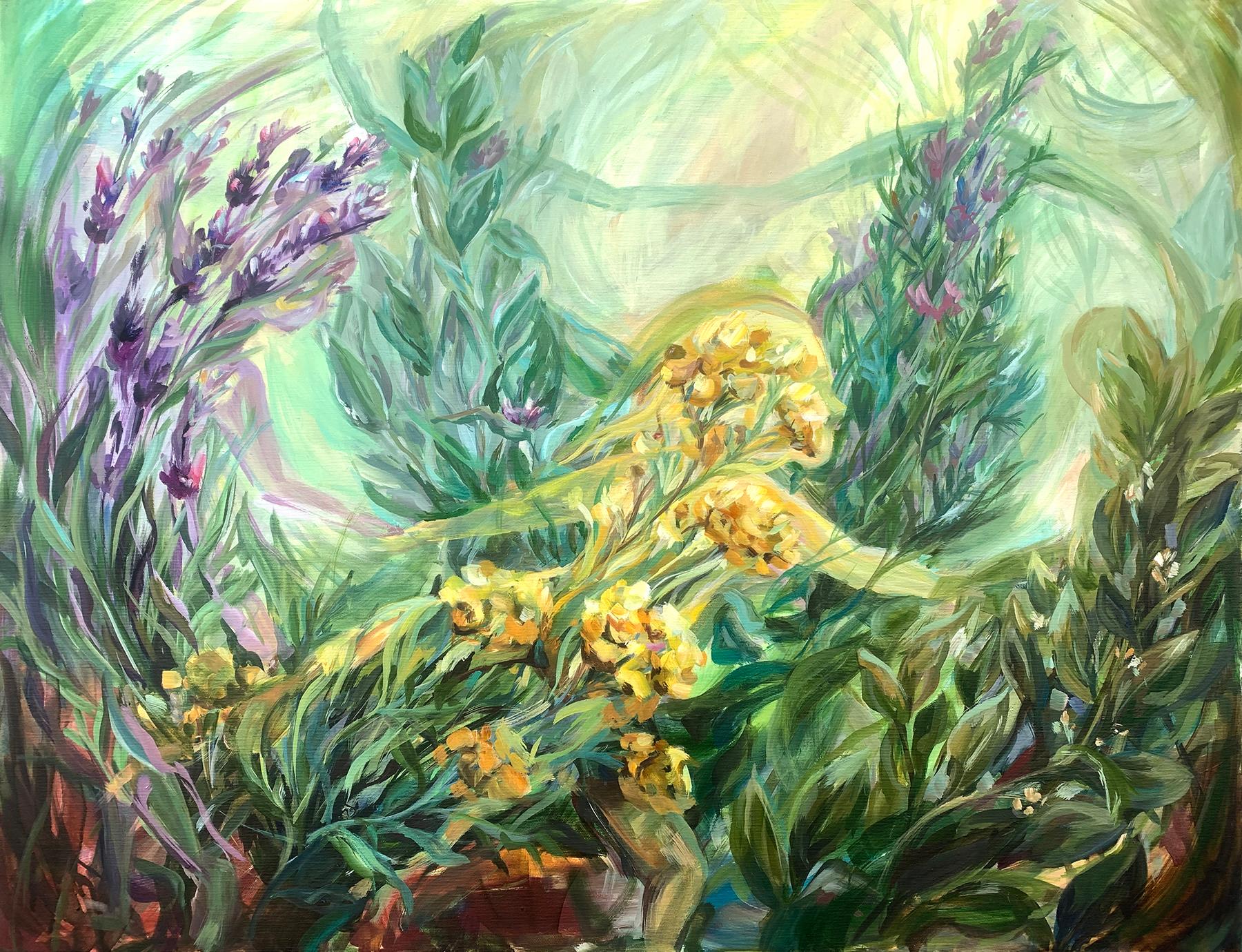 Momalyu Liubov Landscape Painting - Spirit Herbal Fairies.  Original oil painting on canvas
