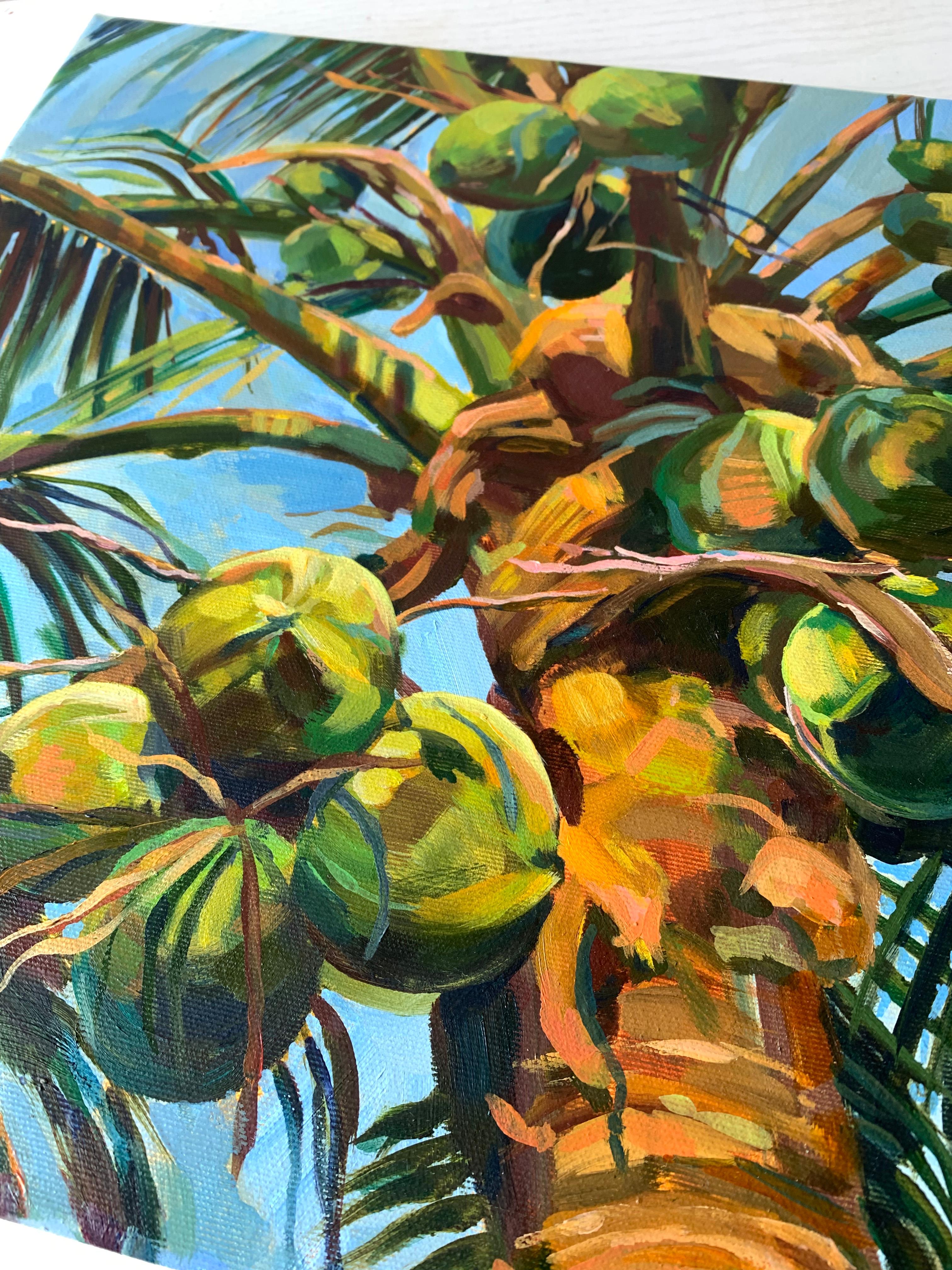 Sunlit. Serenity on a summer evening in tropical . Diptych of Original oil paint For Sale 6