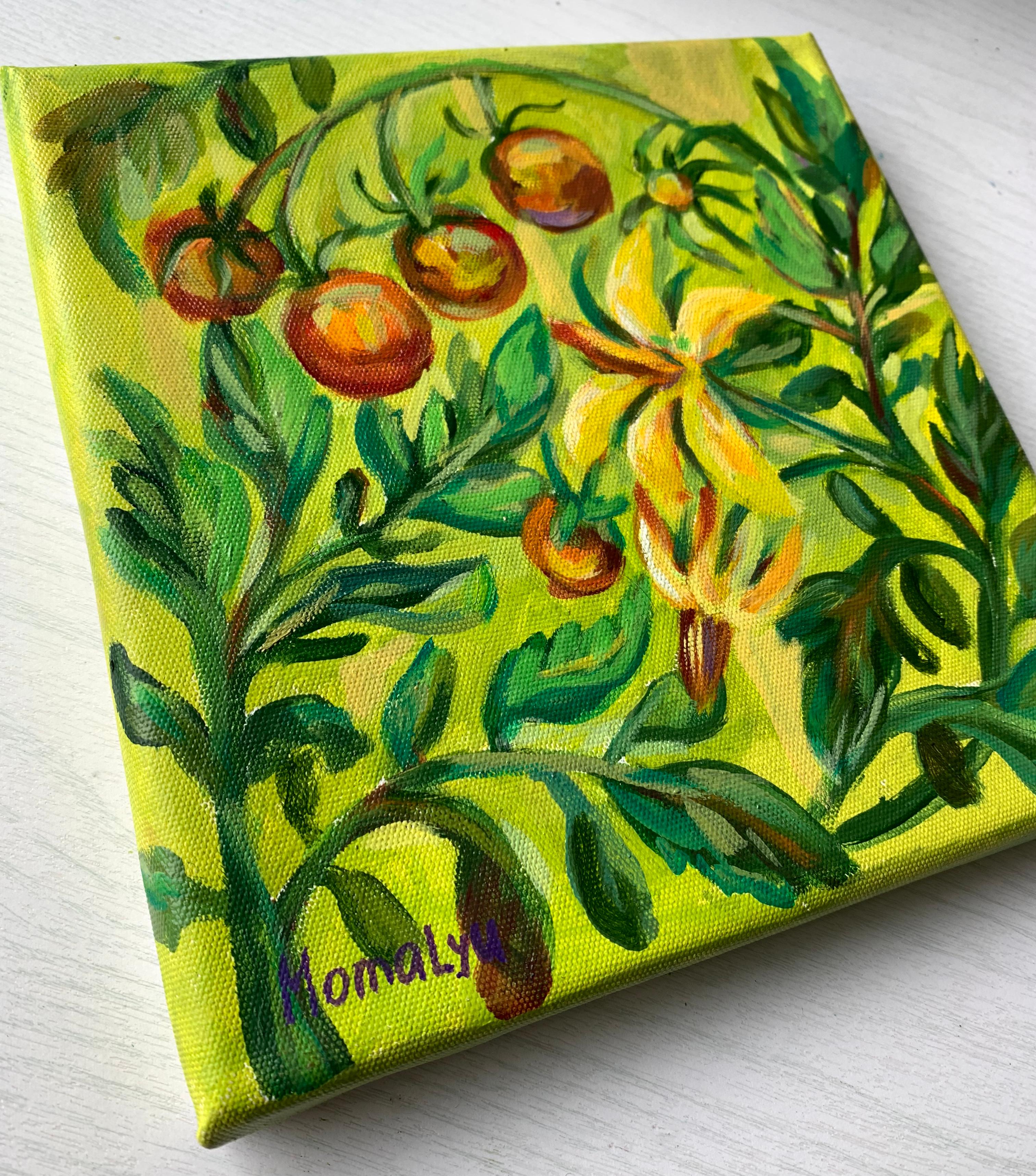 Taste of summer. Ornate plants. Miniature  oil painting.  - Print by Momalyu Liubov
