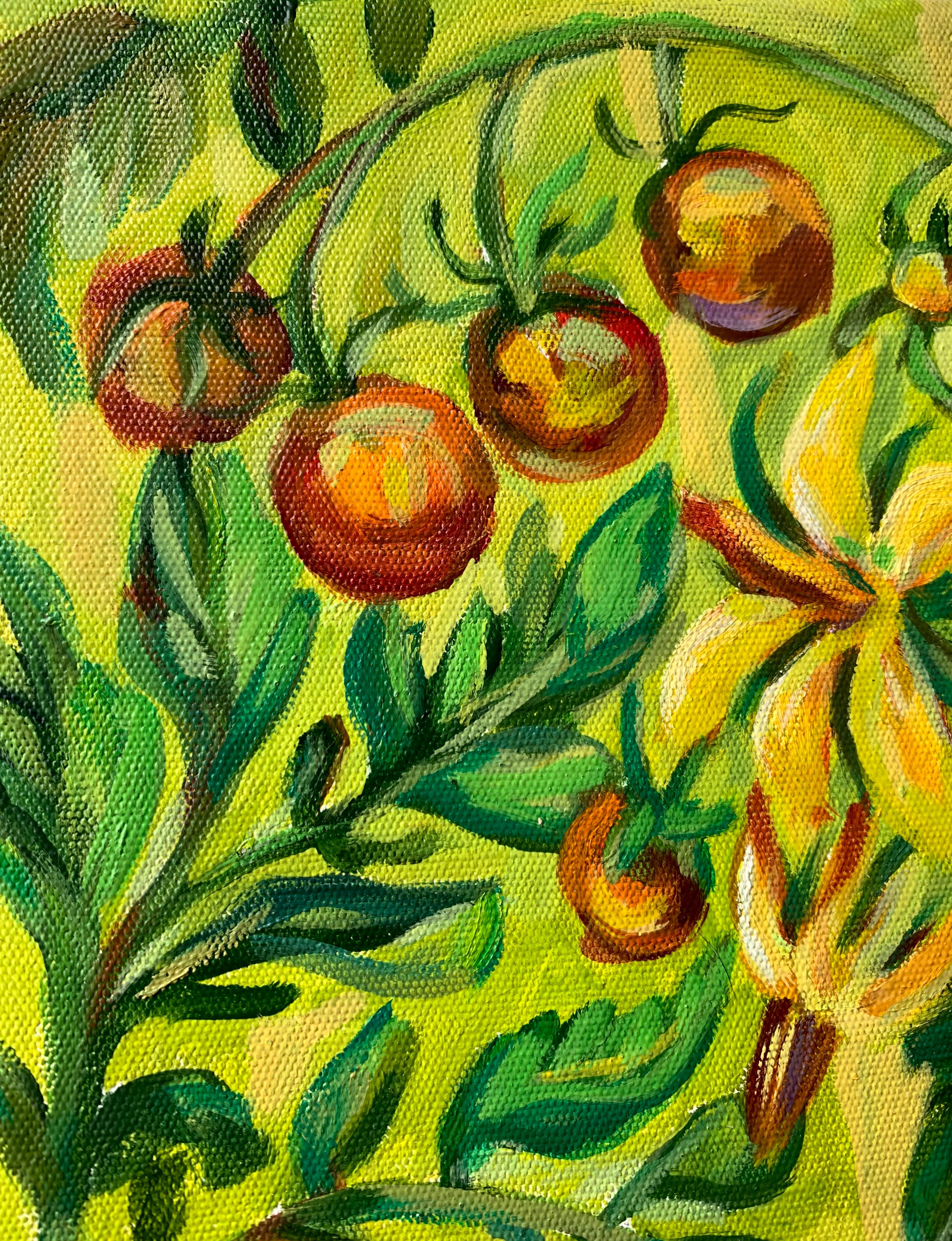 Taste of summer. Ornate plants. Miniature  oil painting.  For Sale 2