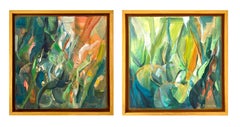 The Energy Within Nature. Diptych Abstract paintings in the wood gold frame