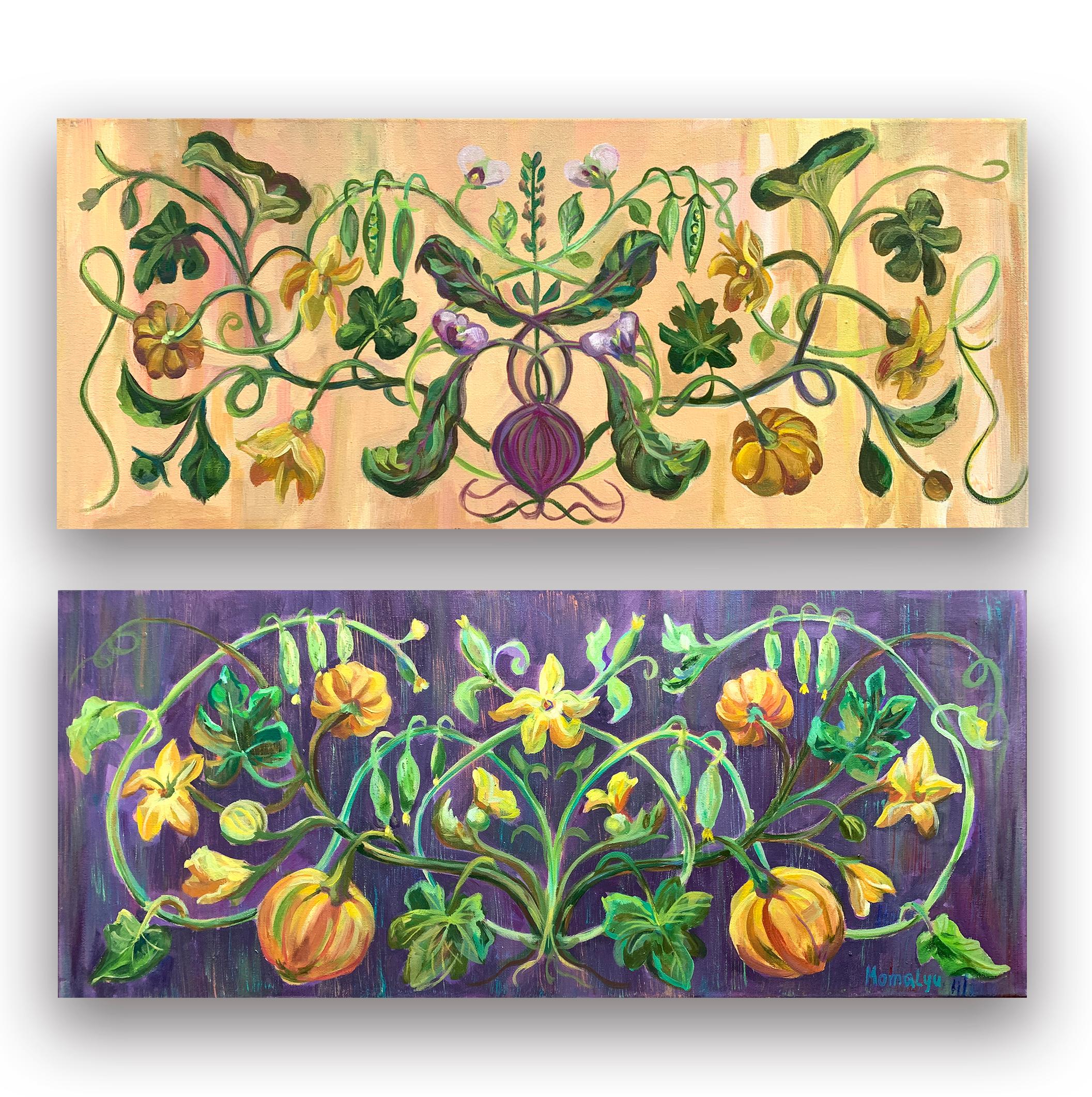 Momalyu Liubov Still-Life Painting - The grace of the interweaving of natural forms. Diptych