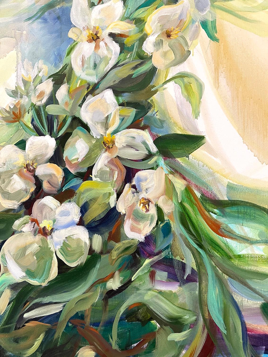 Die Magie von Jasminen.  Foliage Original Ölgemälde auf Leinwand – Painting von Momalyu Liubov