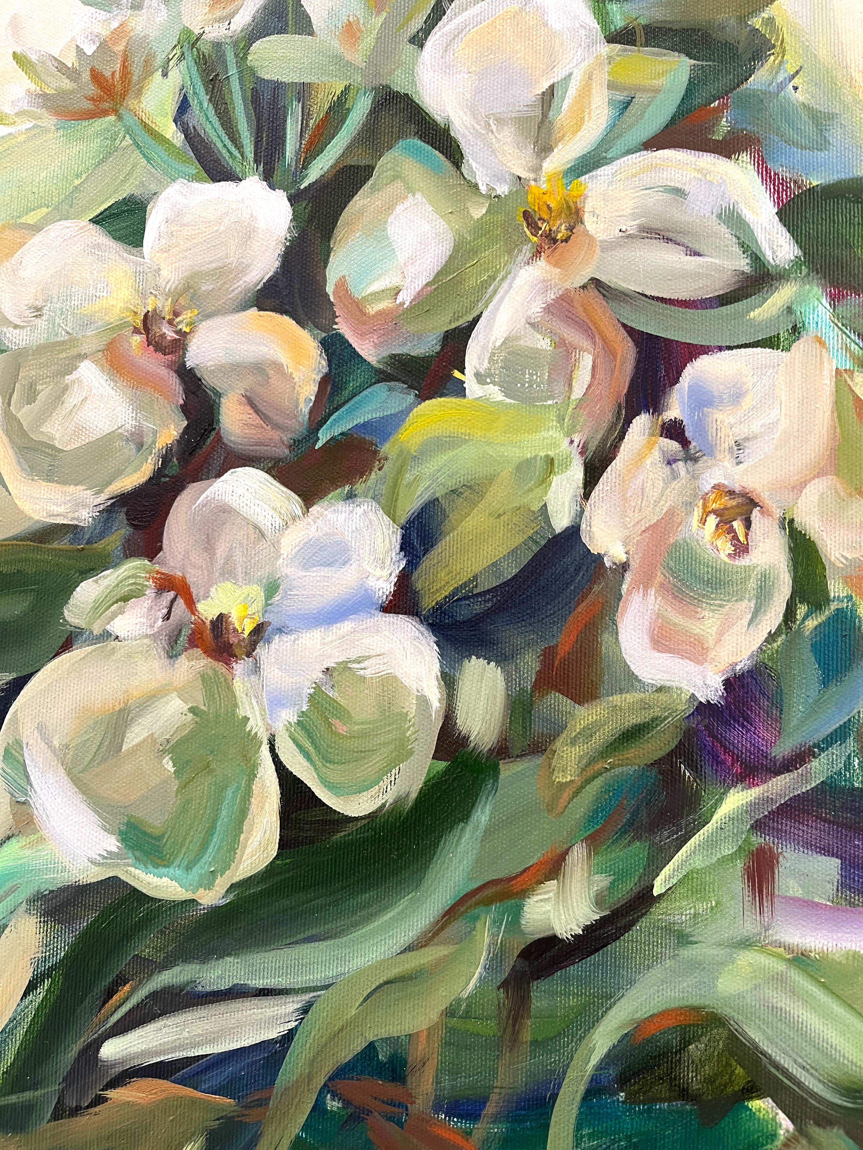 Die Magie von Jasminen.  Foliage Original Ölgemälde auf Leinwand (Abstrakter Impressionismus), Painting, von Momalyu Liubov