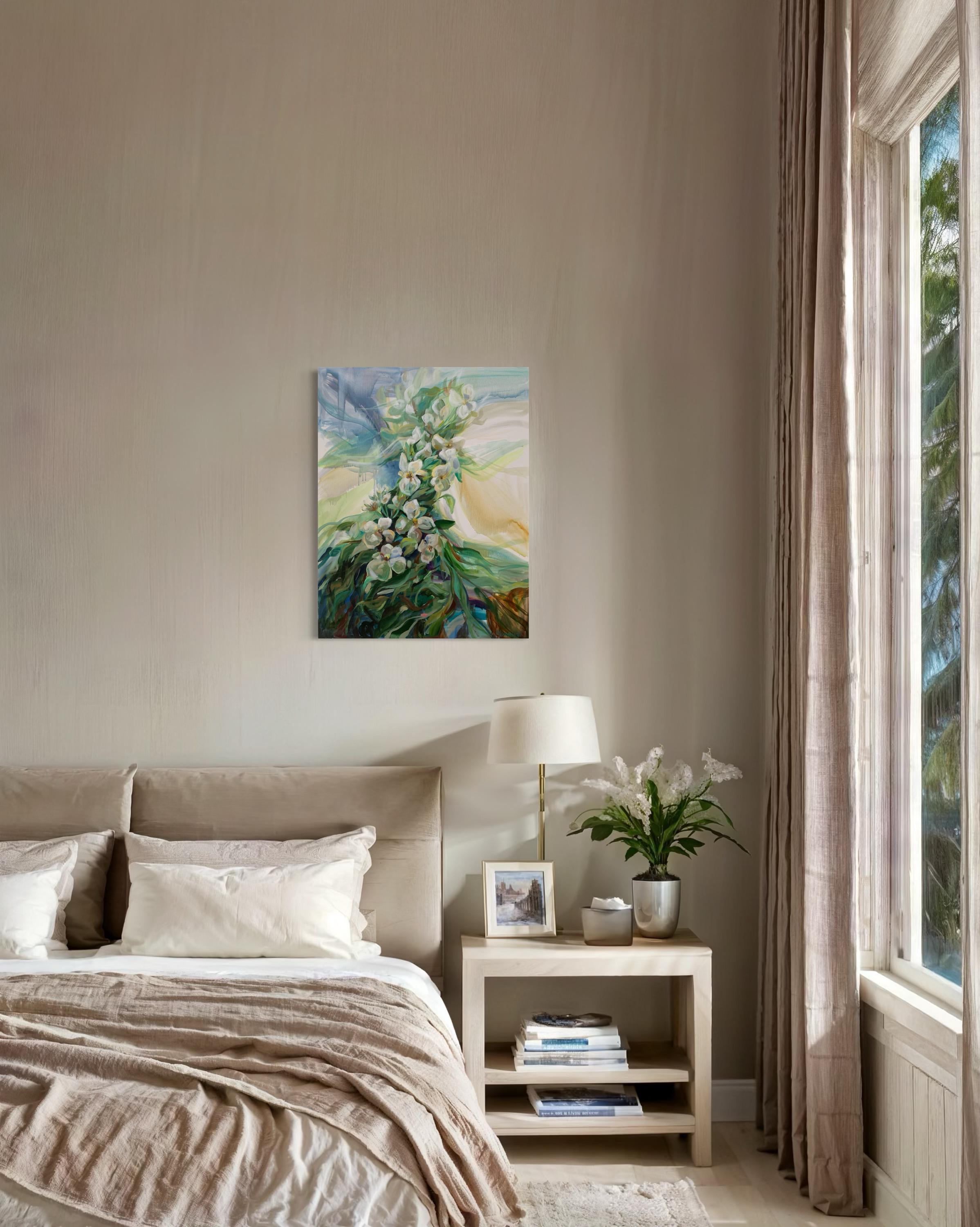Die Magie von Jasminen.  Foliage Original Ölgemälde auf Leinwand im Angebot 4
