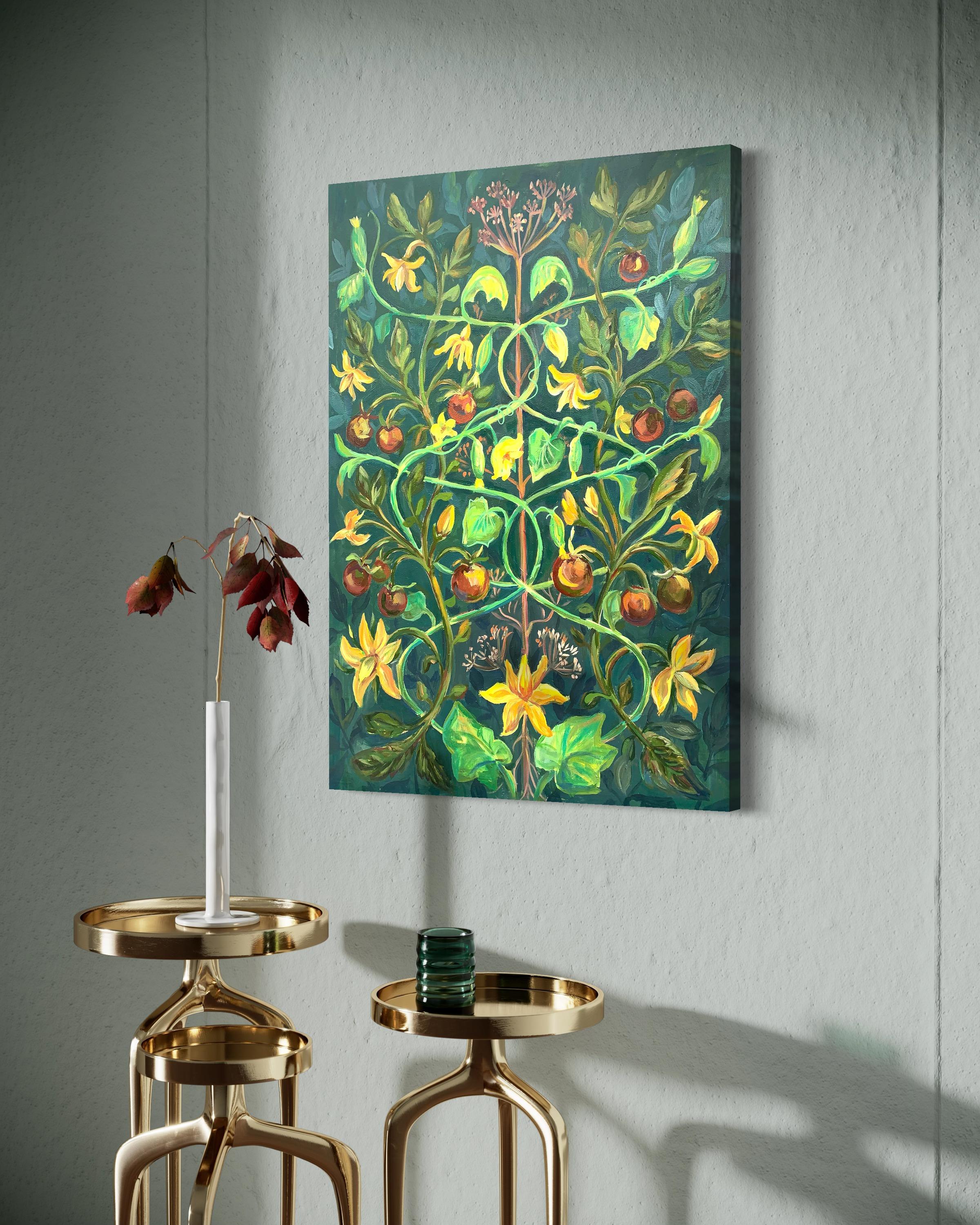 Tree of life and fertility». Foliage pattern. Oil painting For Sale 3
