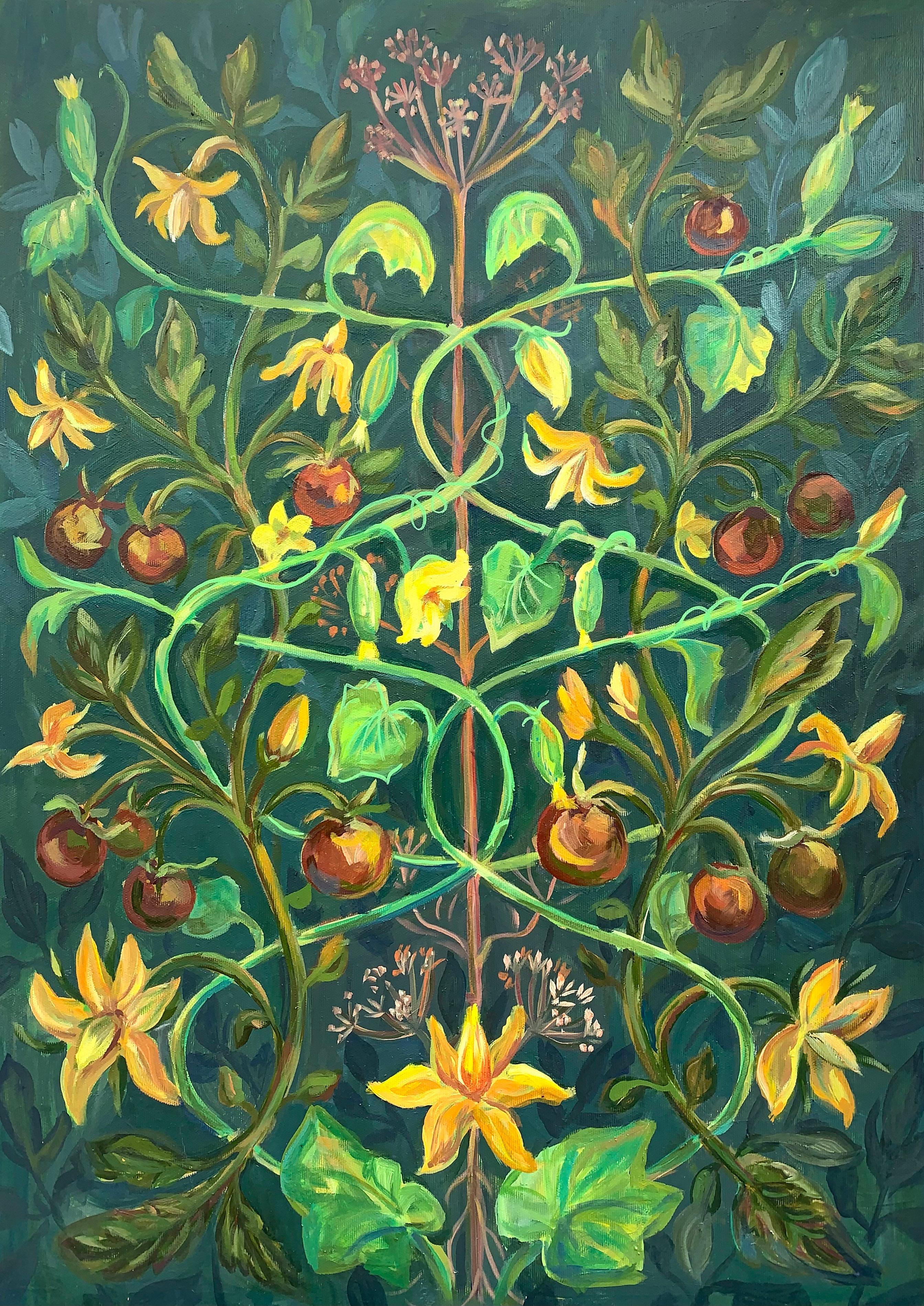 Tree of life and fertility». Foliage pattern. Oil painting - Art by Momalyu Liubov