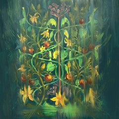 "Árbol de la Vida y la Fertilidad". Impresión edición limitada , Giclee, Verde floral