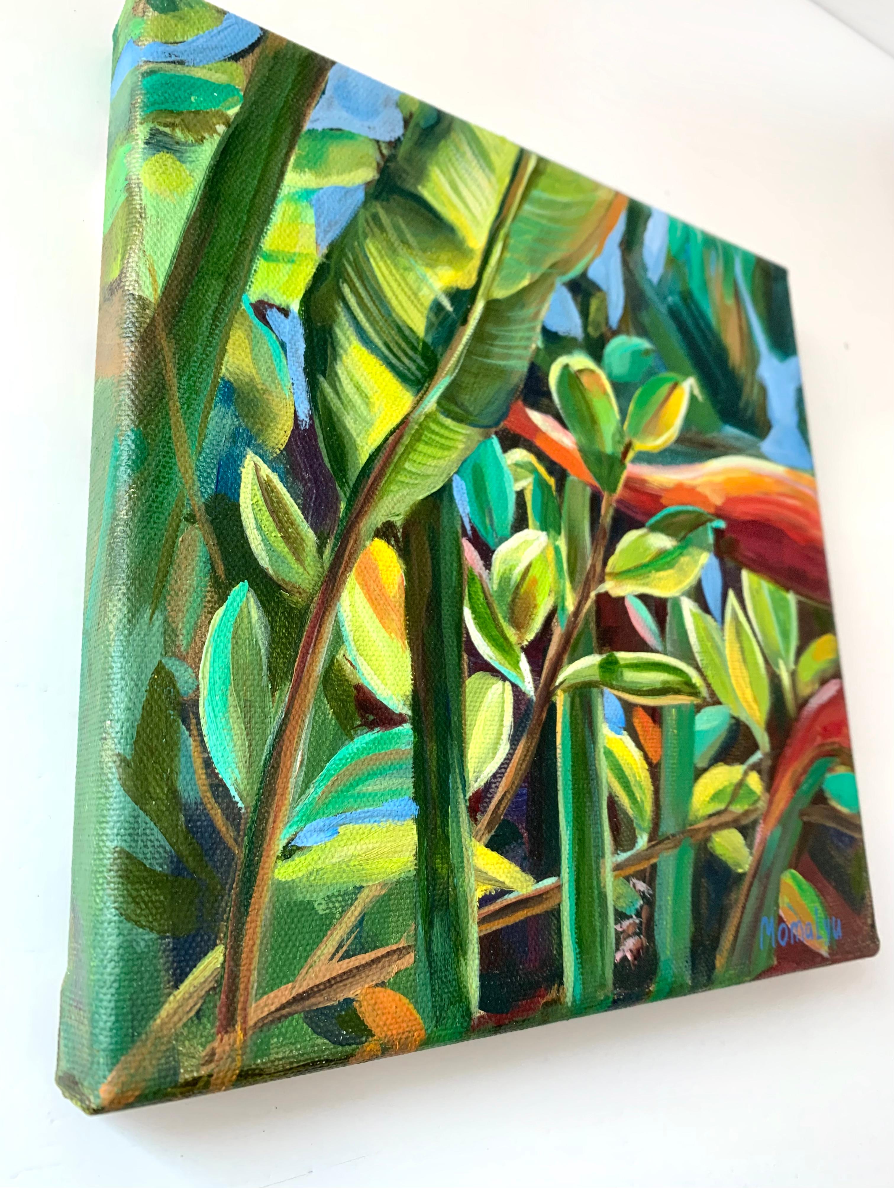 Tropical flora. miniature oil painting - Painting by Momalyu Liubov