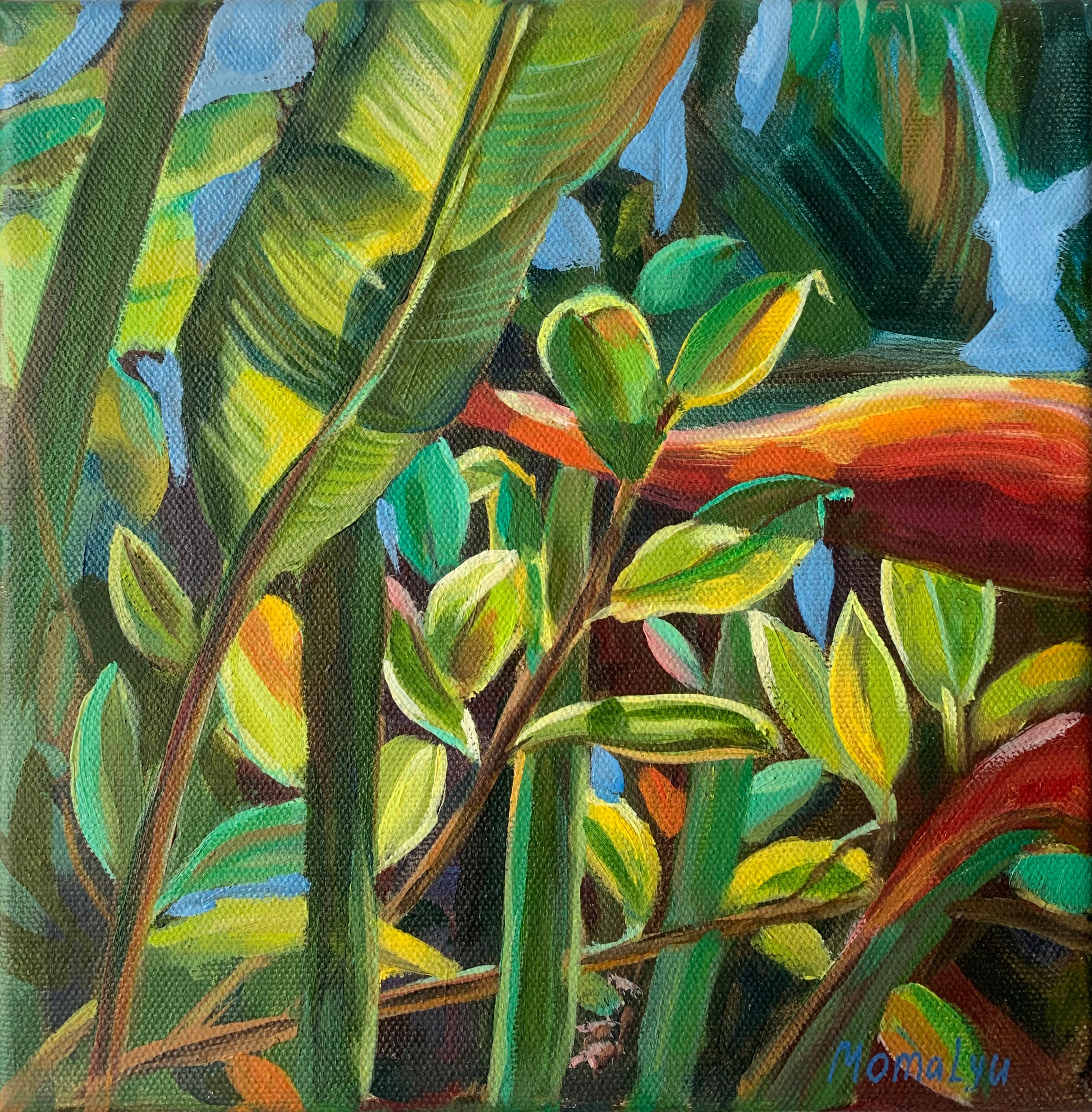 Momalyu Liubov - Tropical flora. miniature oil painting For Sale at 1stDibs