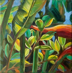 Tropical flora. miniature oil painting