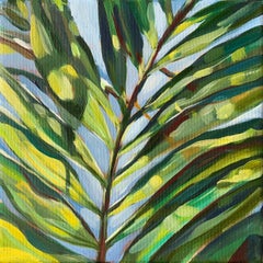 "Tropical greeting». leaf of palm miniature oil painting