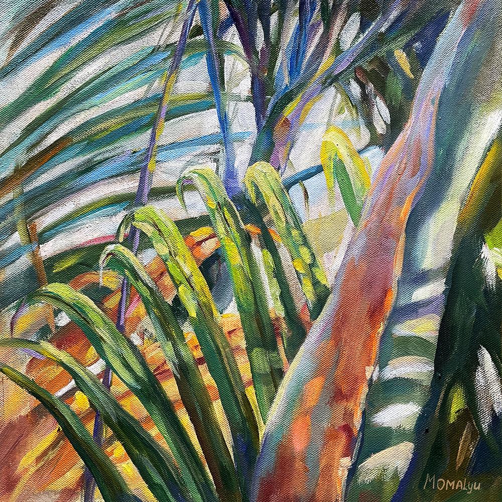 Tropical Greetings. Palm leaves - Black Interior Painting by Momalyu Liubov