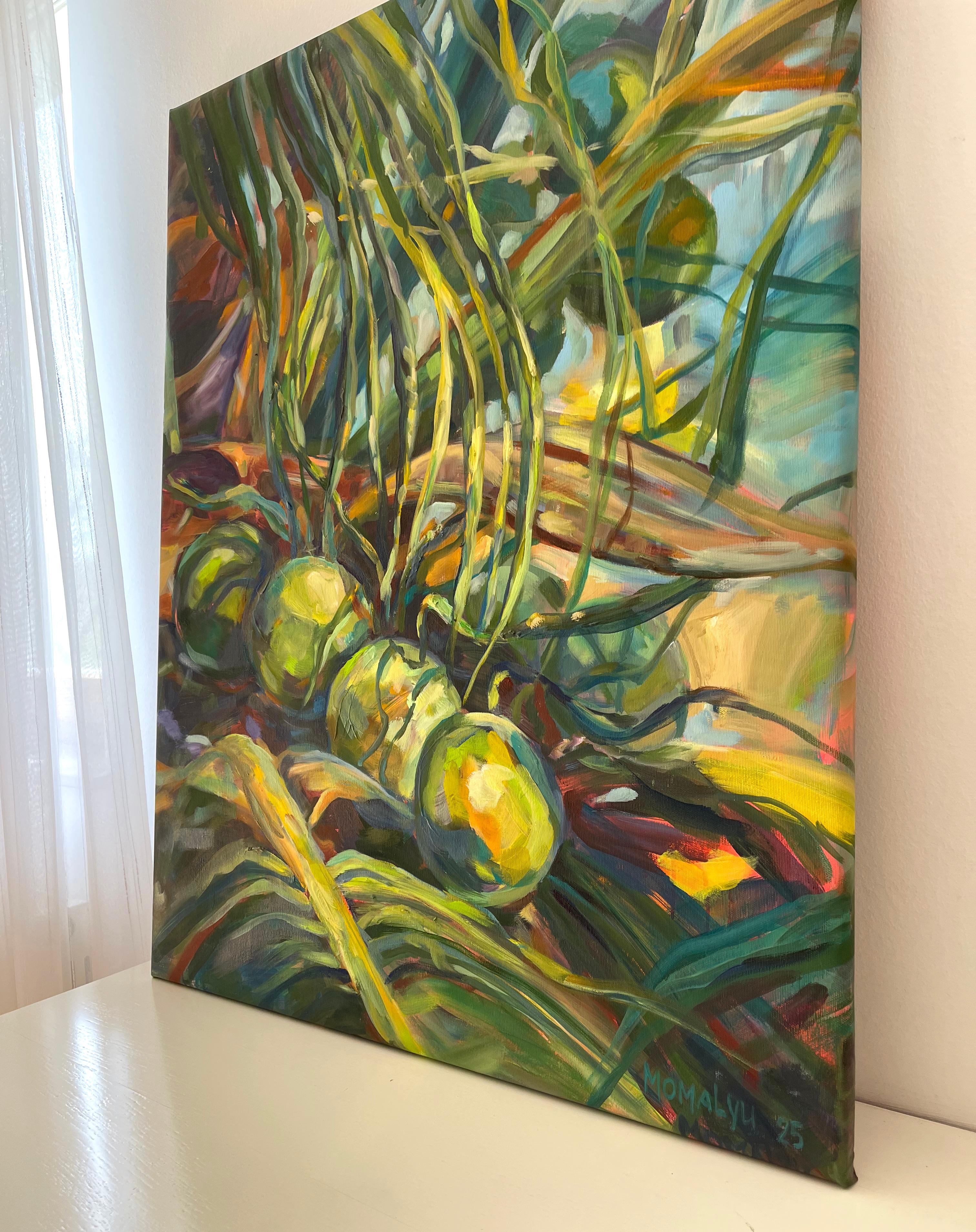 Tropical opulence. Coconat tree painting For Sale 3