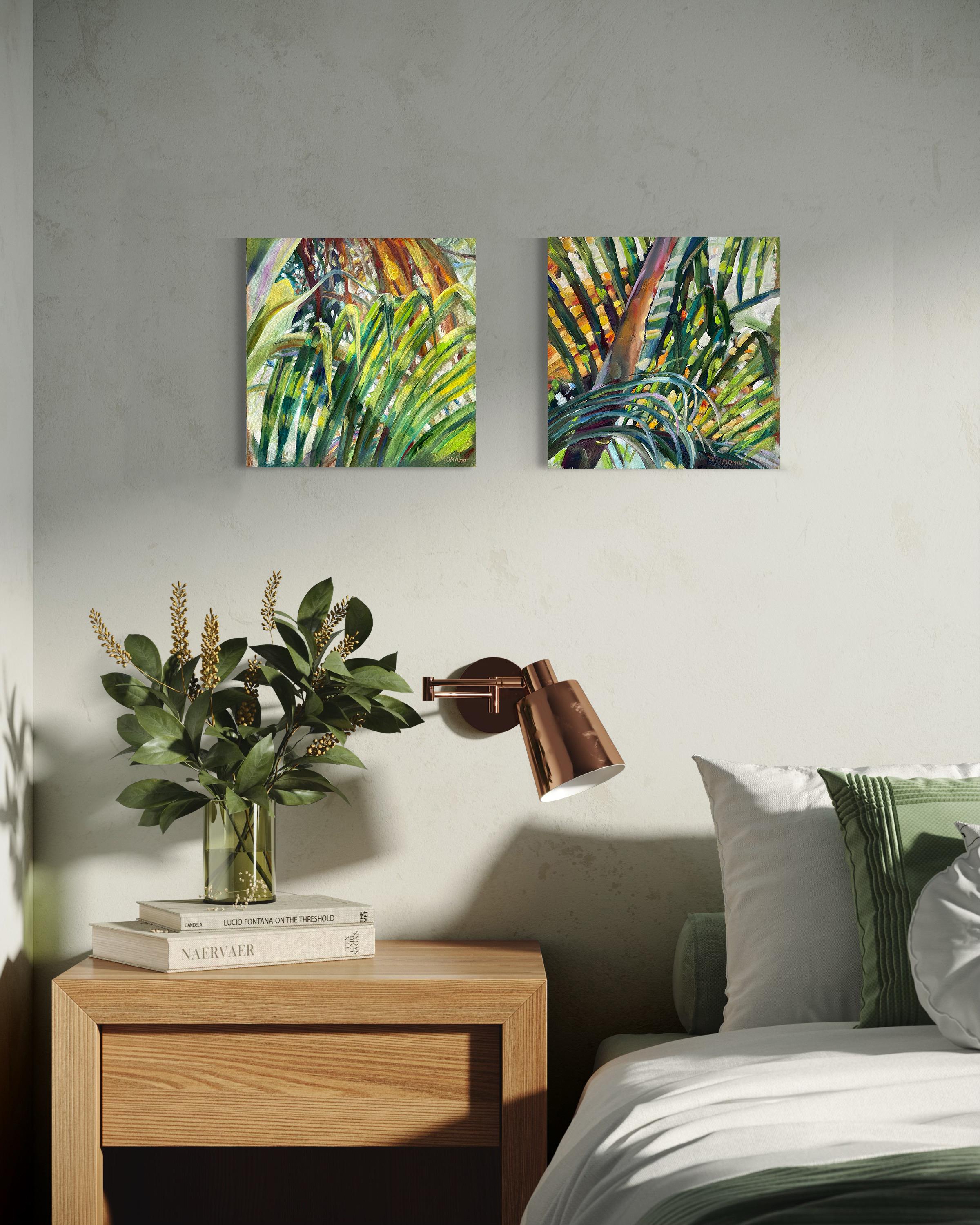 Tropical Symphony Of Colours. Diptych Greenery Square paintings im Angebot 6