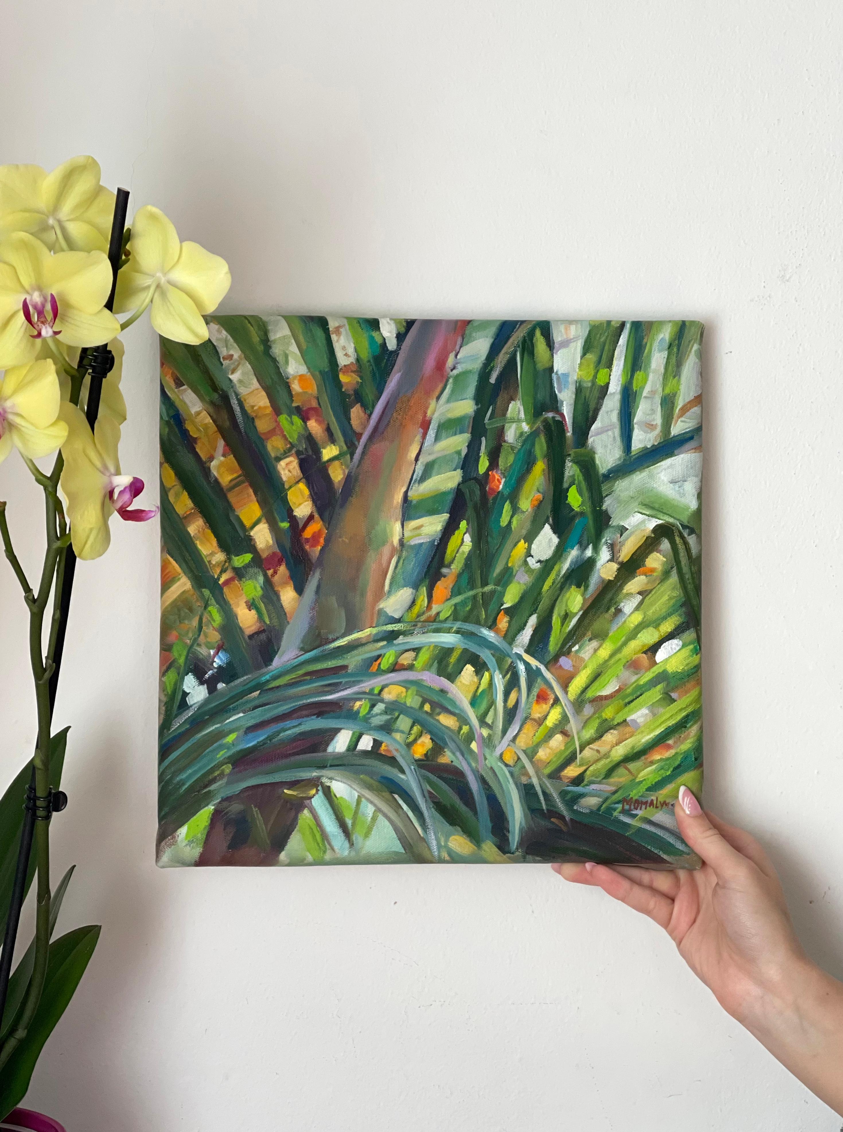 Tropical Symphony Of Colours. Diptych Greenery Square paintings im Angebot 1