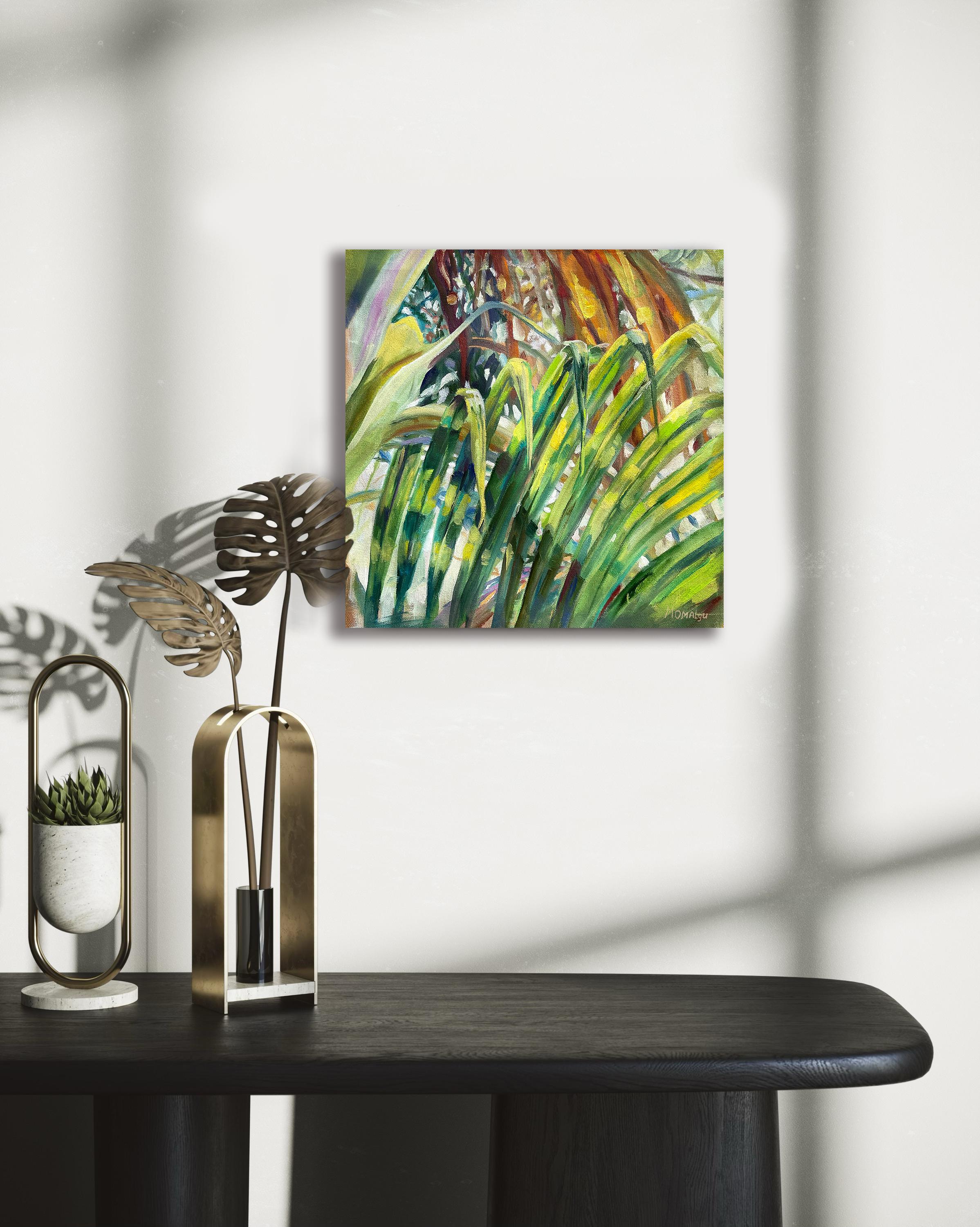 Tropical Symphony Of Colours. Greenery Square painting – Painting von Momalyu Liubov