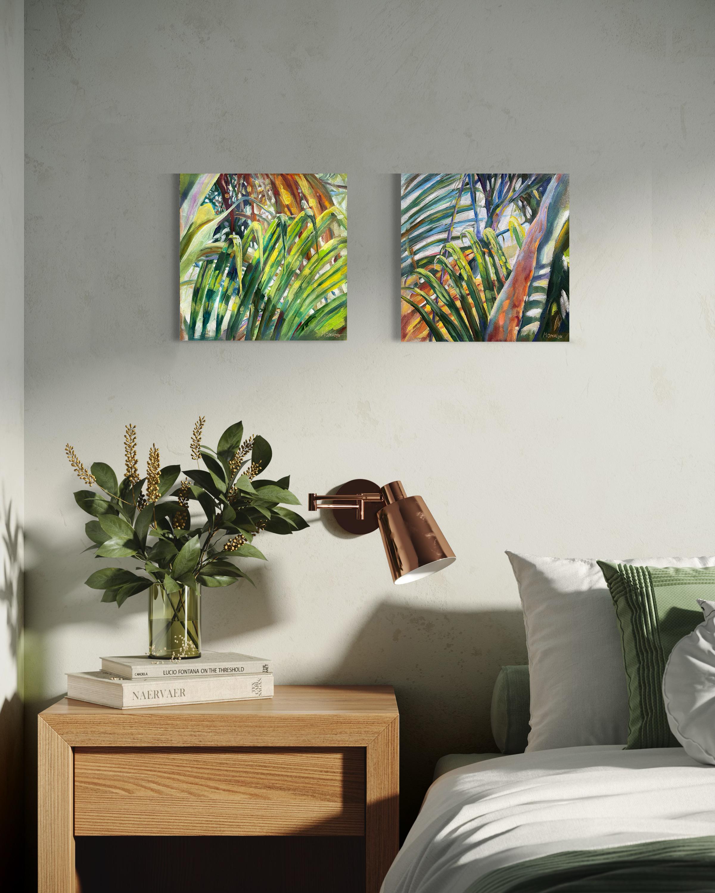 Tropical Symphony Of Colours. Greenery Square painting (Braun), Landscape Painting, von Momalyu Liubov