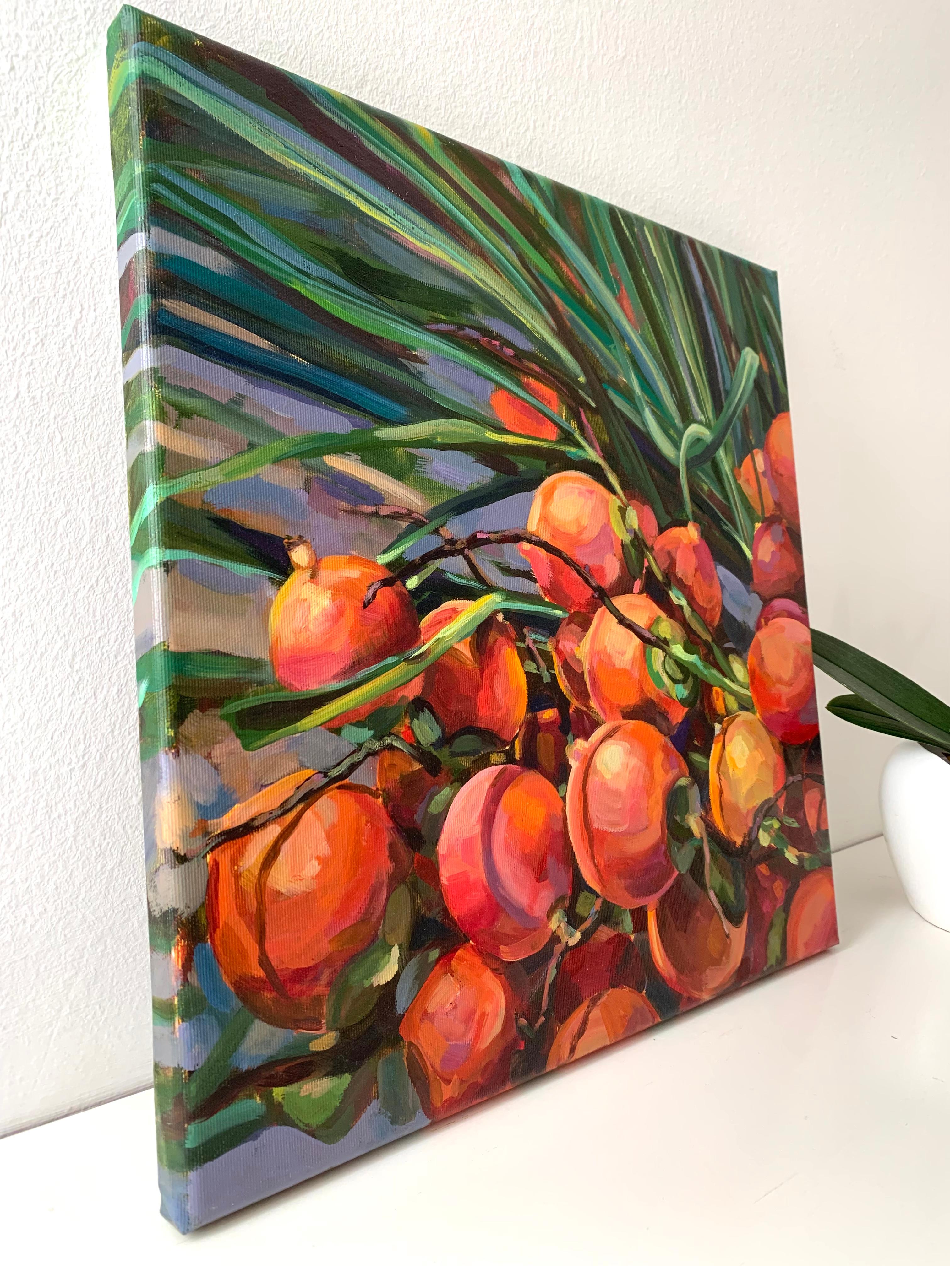 Tropical treasure. Bright peach of palms. Original artwork oil painting - Impressionist Painting by Momalyu Liubov