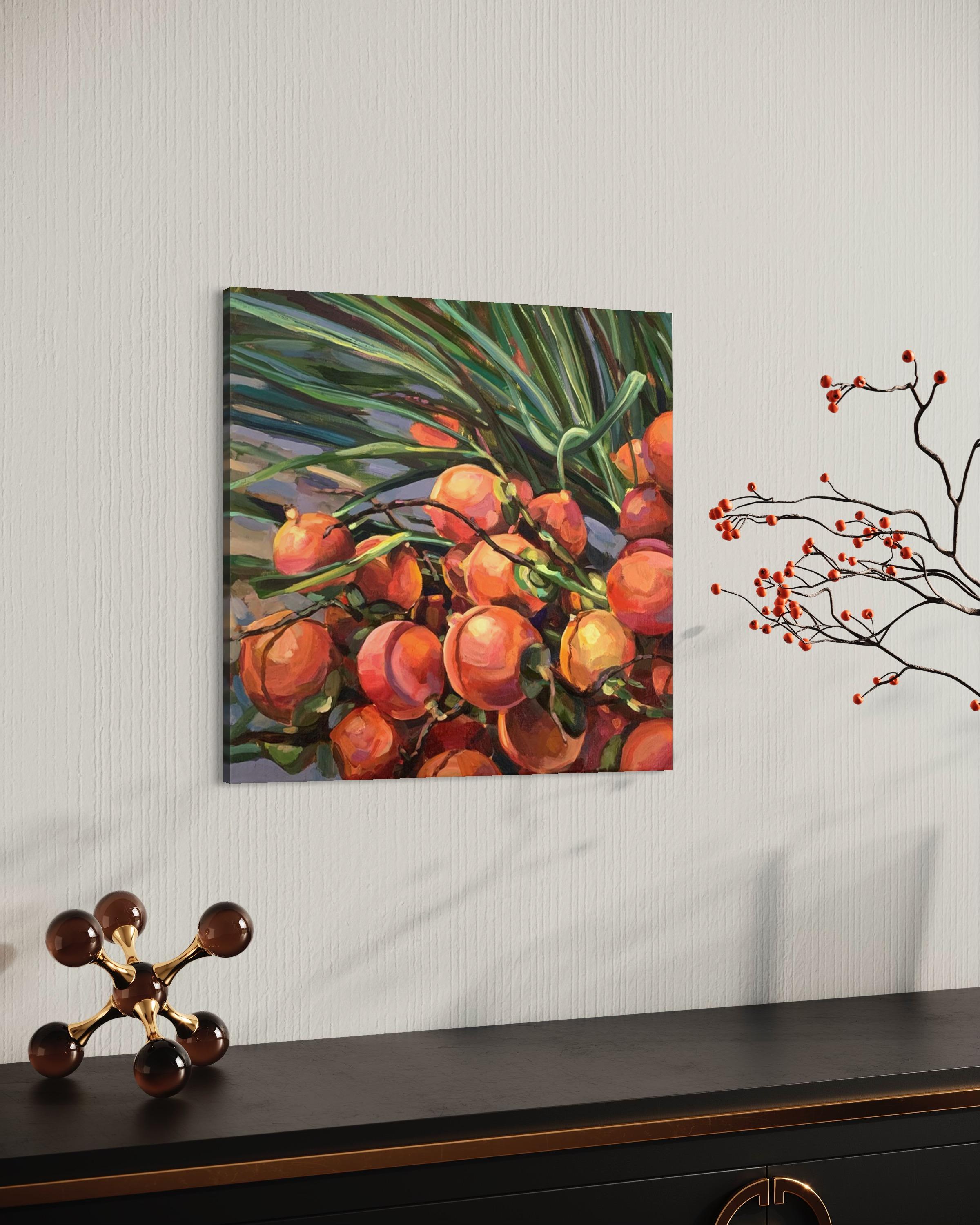 Original oil paintings with positive mood. 
This collection was inspired by nature of tropical garden in sunny days. Bright illumination from the sun on a coconut tree, palm trees evoke memories of a vacation in the tropics. Every plant is