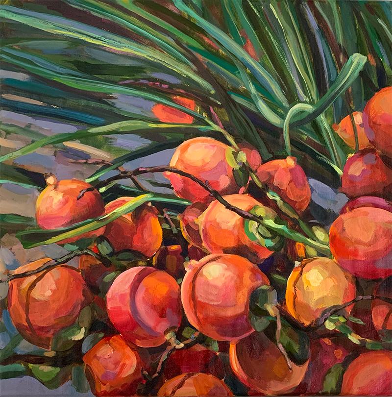 Tropical treasure. Foliage Original oil painting on canvas 2