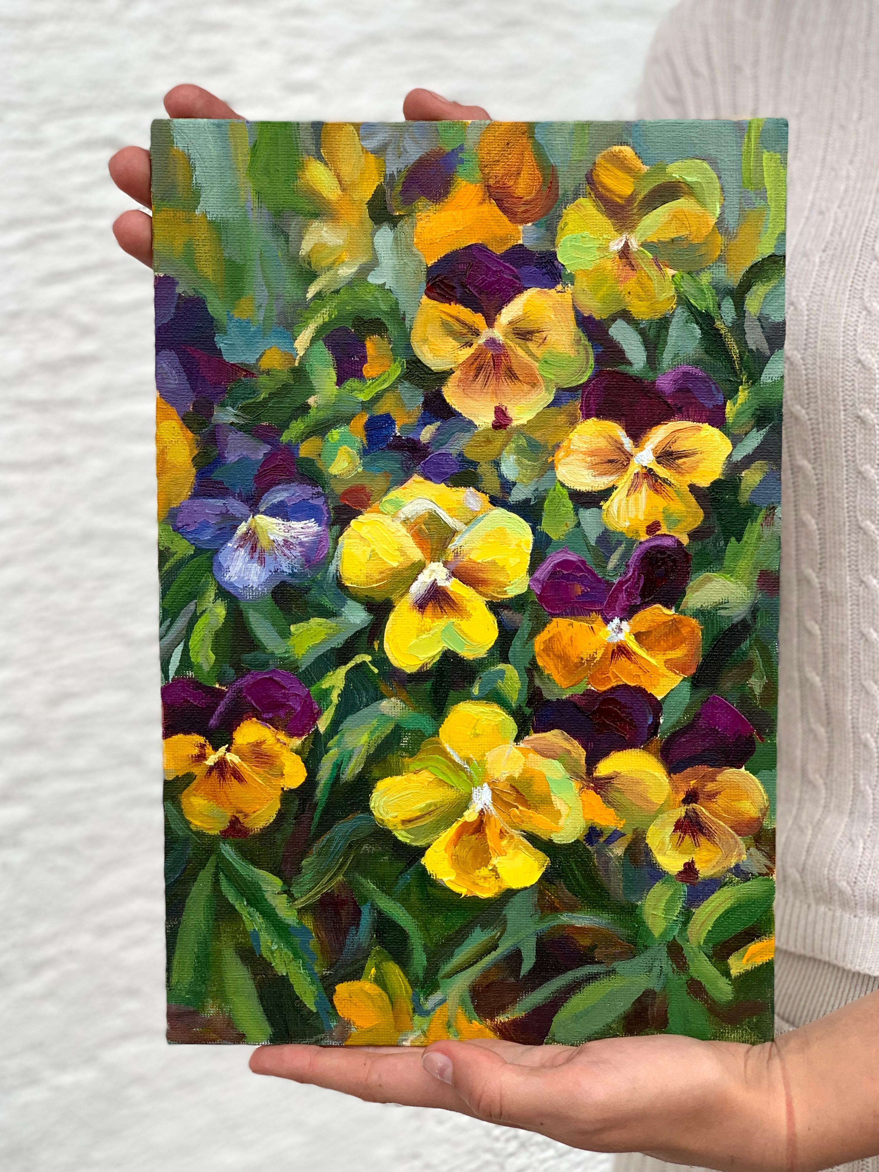 Viola flowers. Triptych of oil paintings For Sale 1