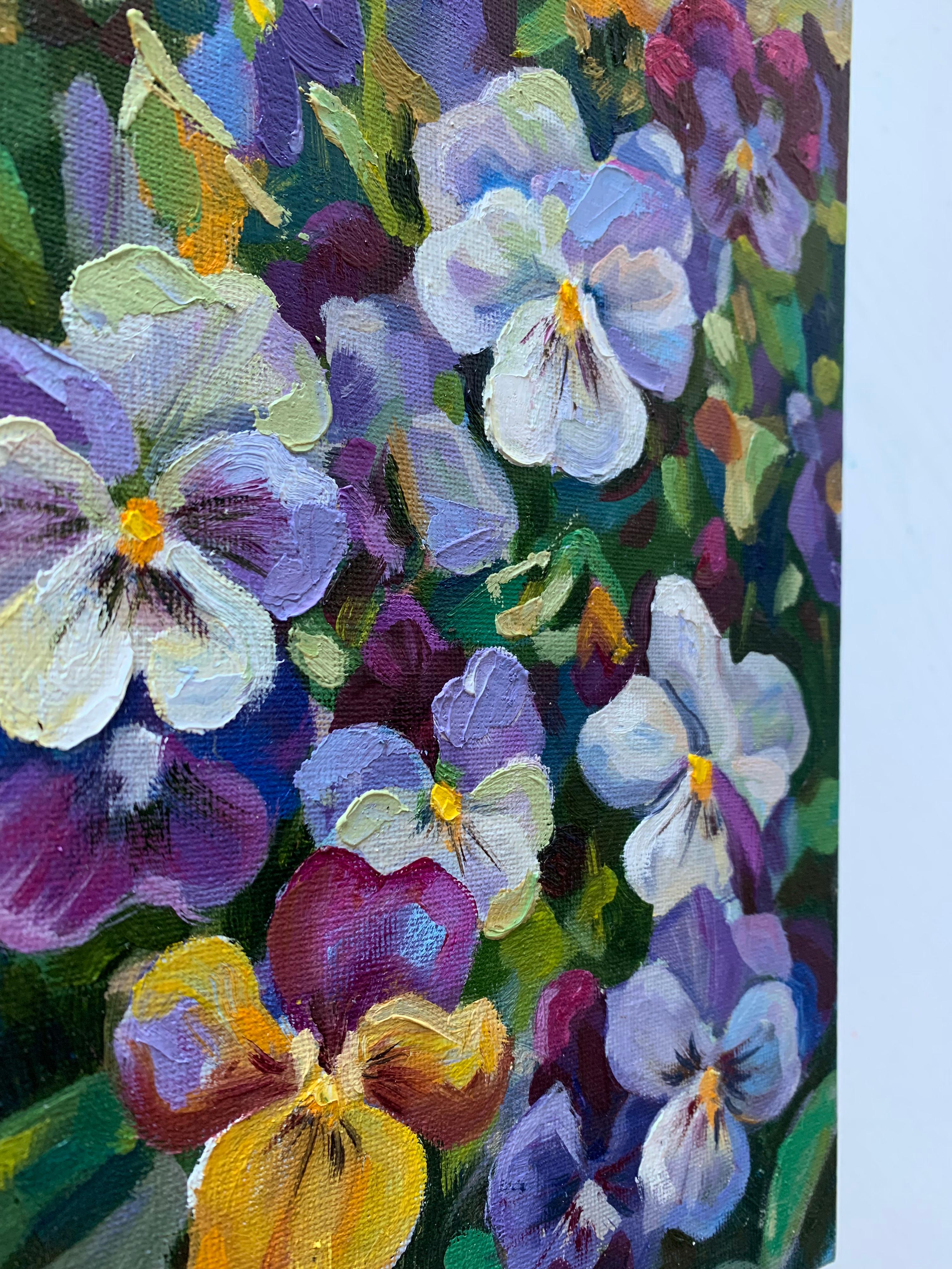 Viola. Flores de primavera. 3 del Tríptico - Painting Impresionista de Momalyu Liubov
