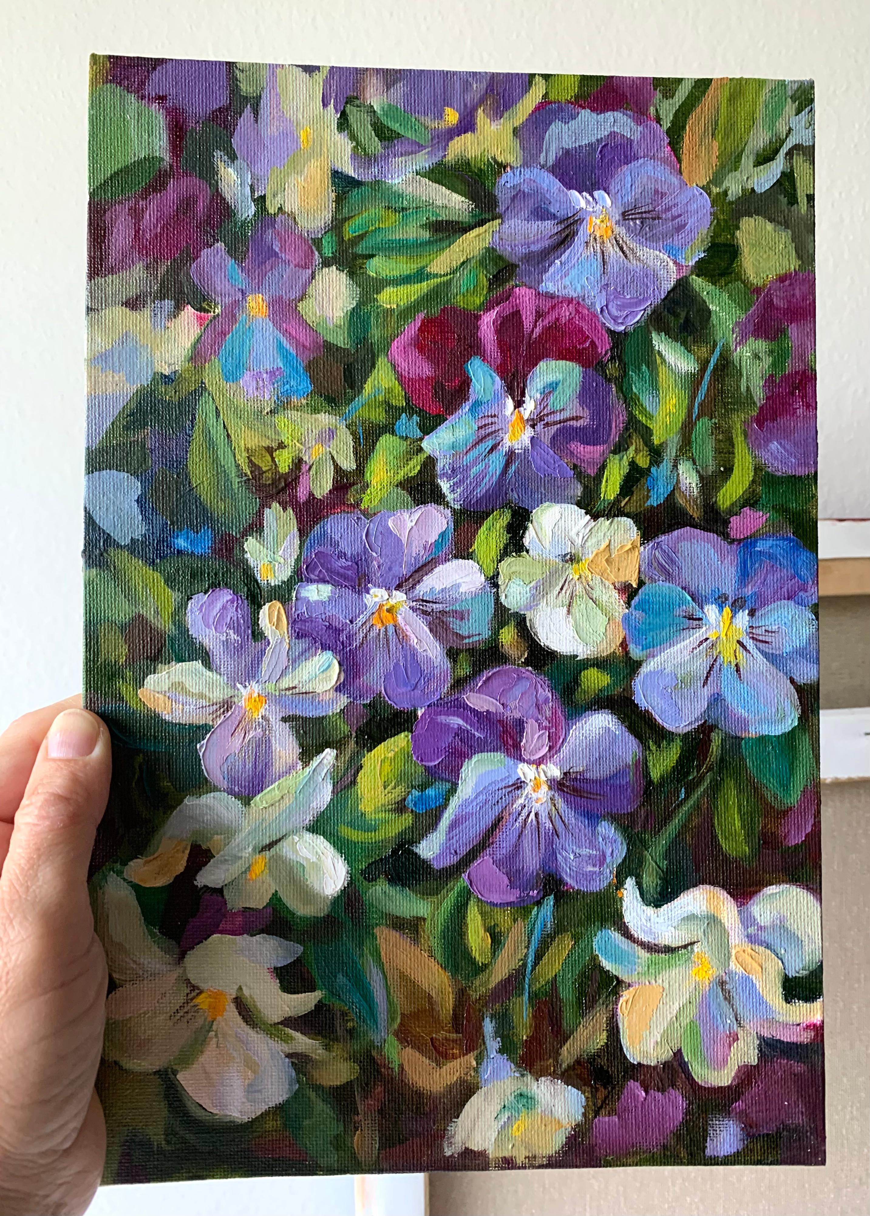 Viola. Fiori di primavera. Trittico di dipinti ad olio in vendita 8