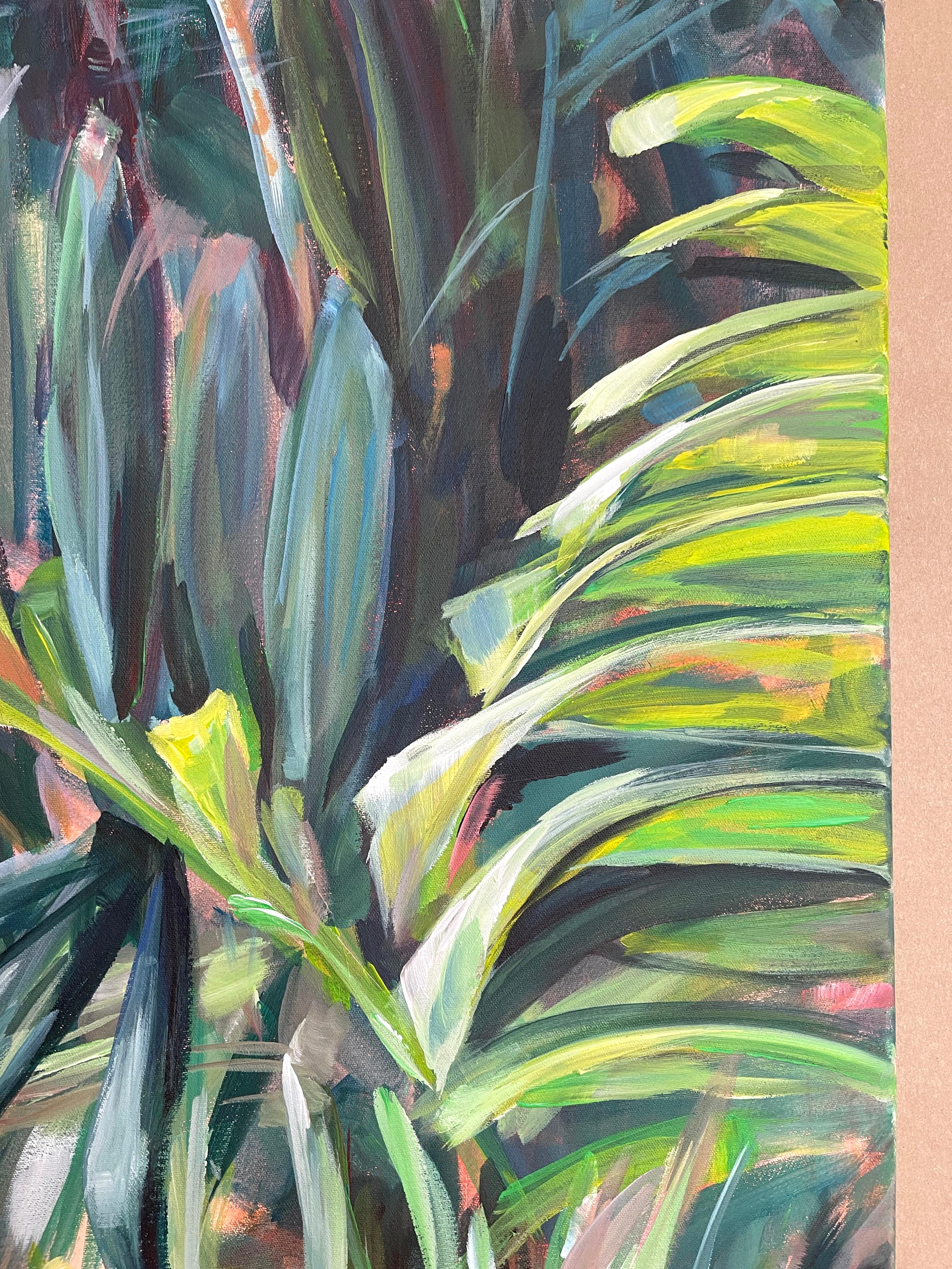 Whisper of palms. Greenery Tropical leaves. - Painting by Momalyu Liubov
